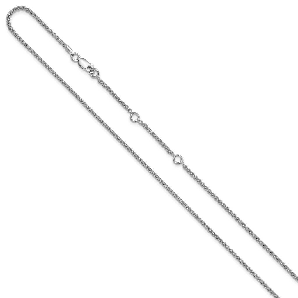 Sterling Silver Rh-plated 1.6mm Spiga 1in+1in Adjustable Chain