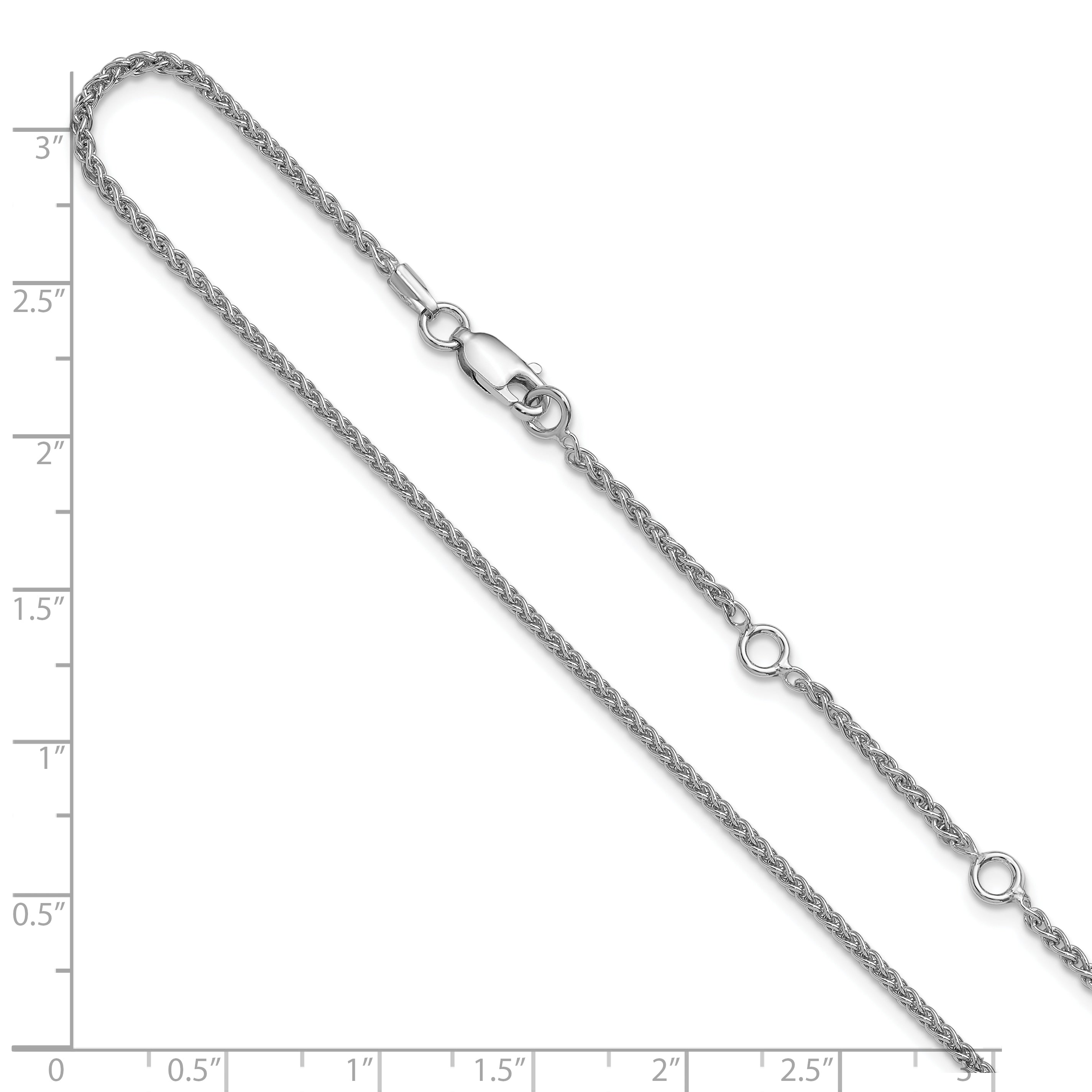 Sterling Silver Rh-plated 1.6mm Spiga 1in+1in Adjustable Chain