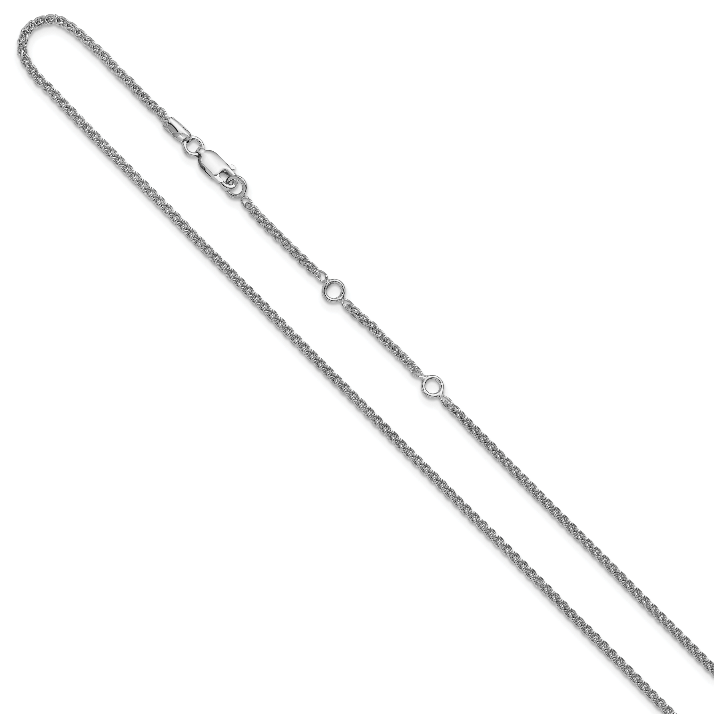 Sterling Silver Rh-plated 1.9mm Spiga 1in+1in Adjustable Chain Secondary image
