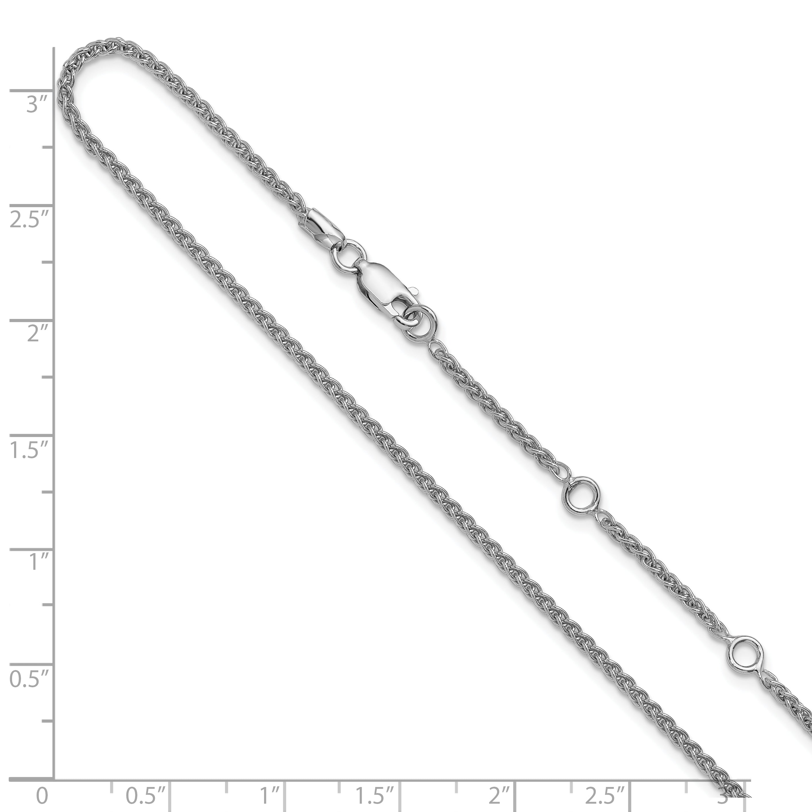 Sterling Silver Rh-plated 1.9mm Spiga 1in+1in Adjustable Chain