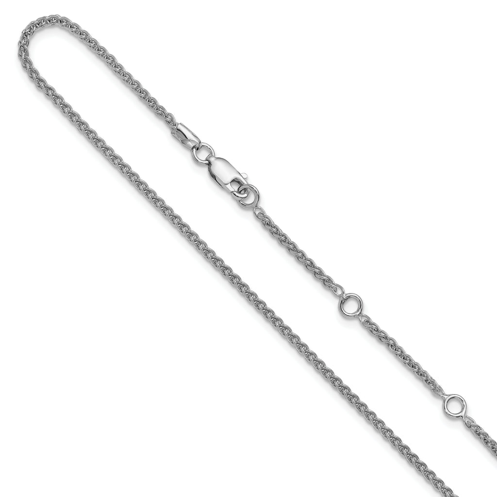 Sterling Silver Rh-plated 1.9mm Spiga 1in+1in Adjustable Chain