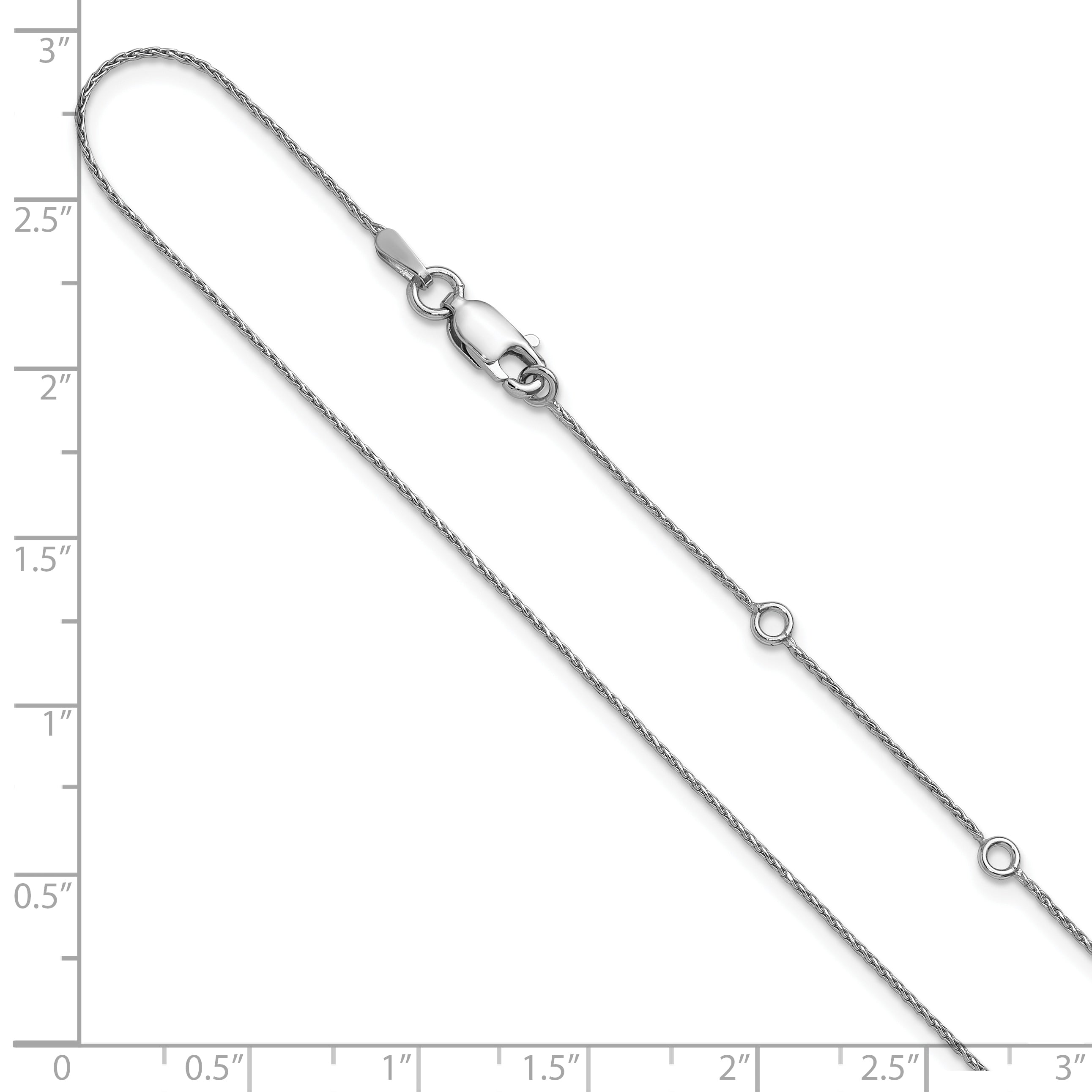 Sterling Silver RH-plt .85mm D/C Spiga 1in+1in Adjustable Chain