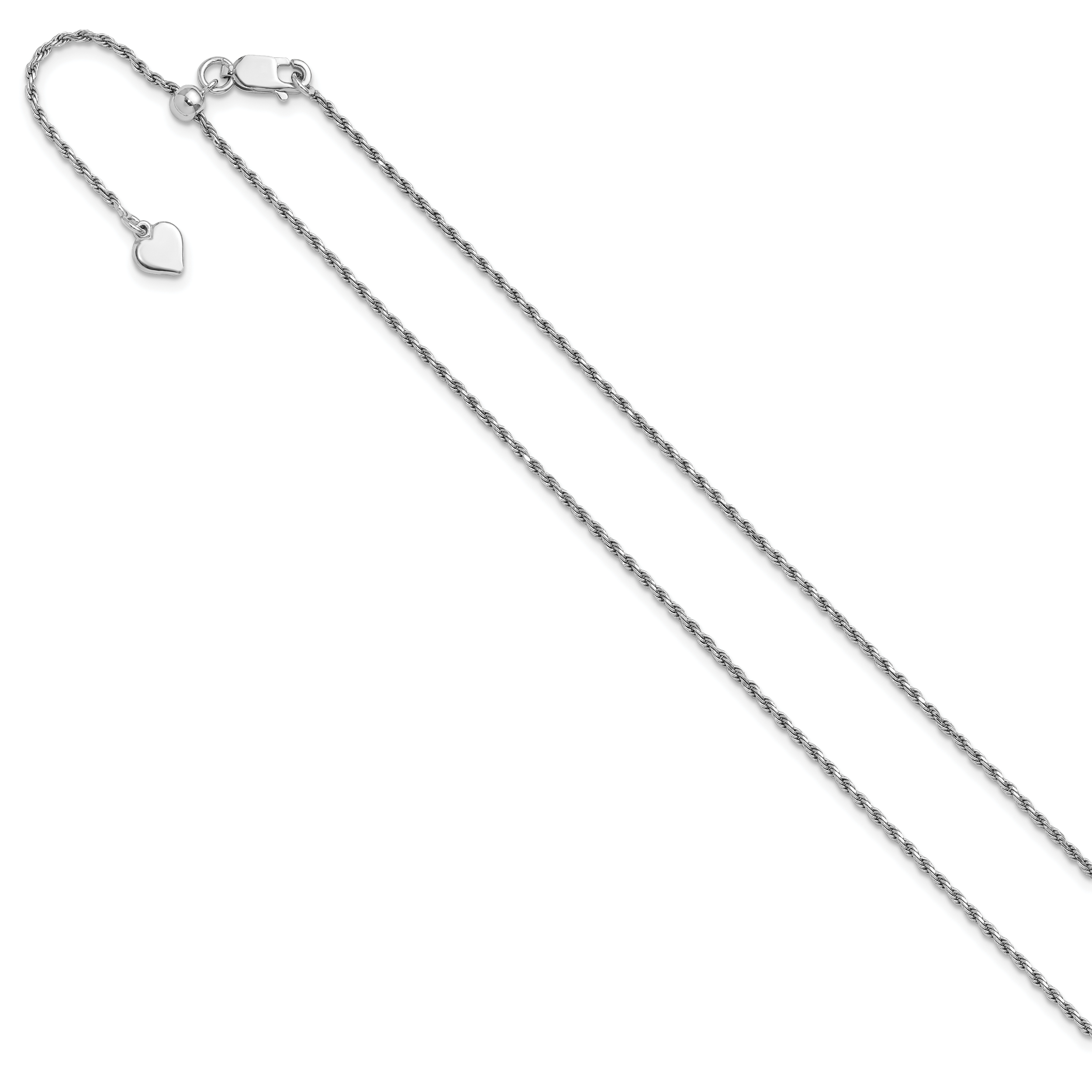 Sterling Silver RH-plated Adjustable 1.4mm D/C Rope Chain