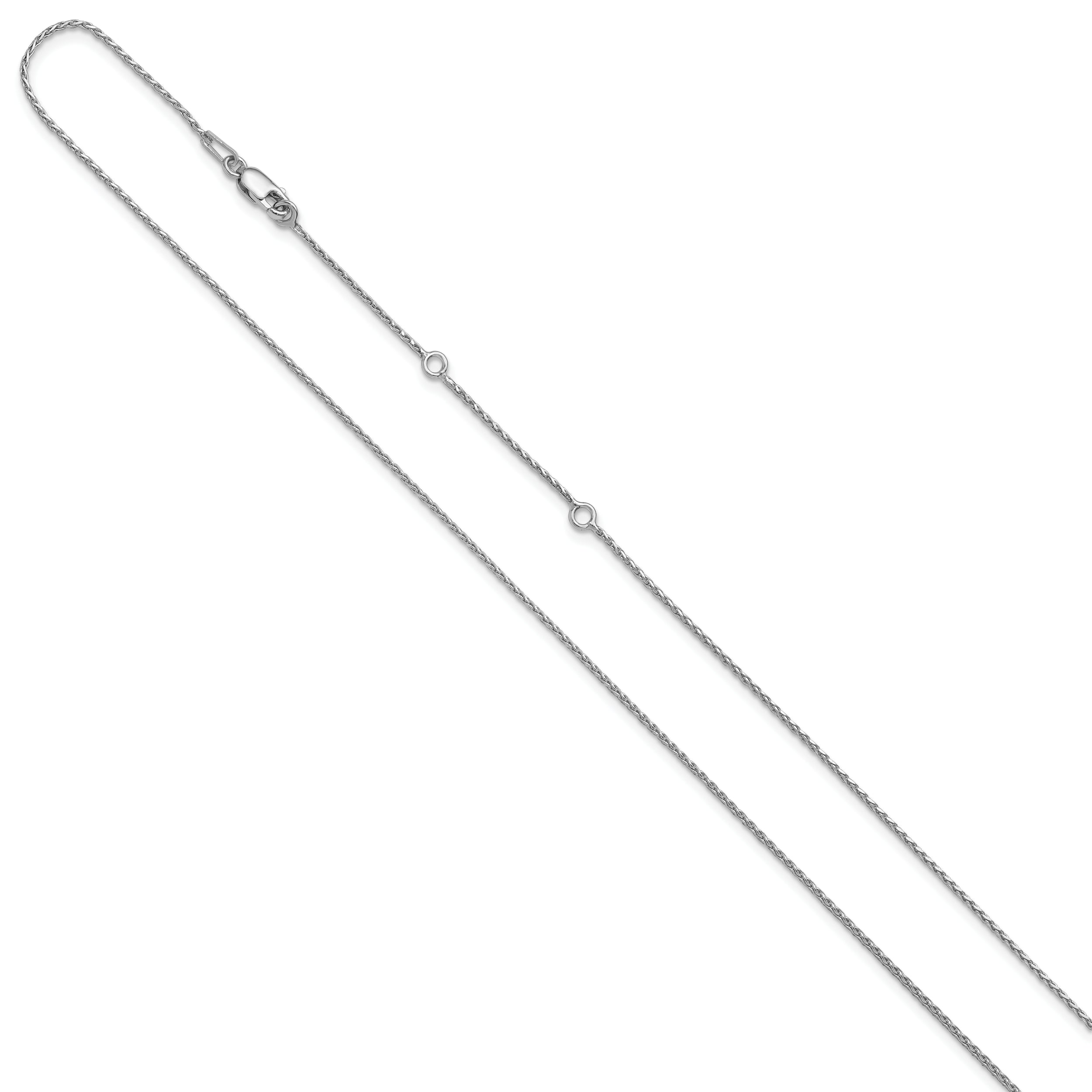 Sterling Silver RH-plt 1mm D/C Spiga 1in+1in Adjustable Chain