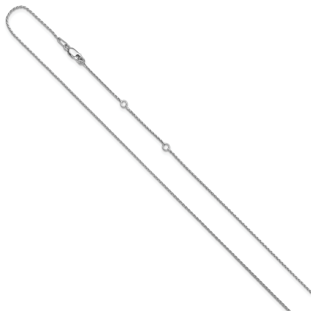 Sterling Silver RH-plt 1mm D/C Spiga 1in+1in Adjustable Chain