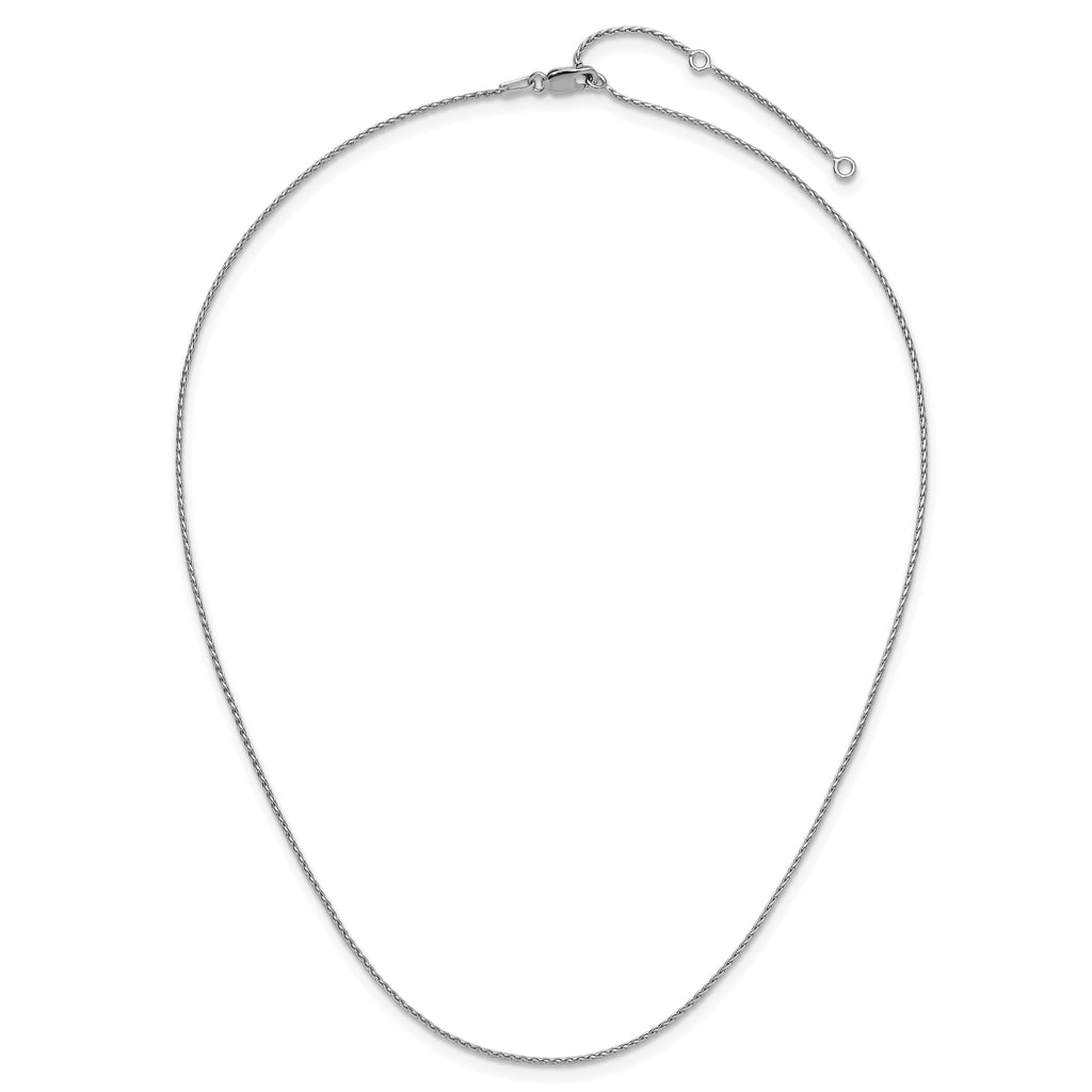 Sterling Silver RH-plt 1mm D/C Spiga 1in+1in Adjustable Chain