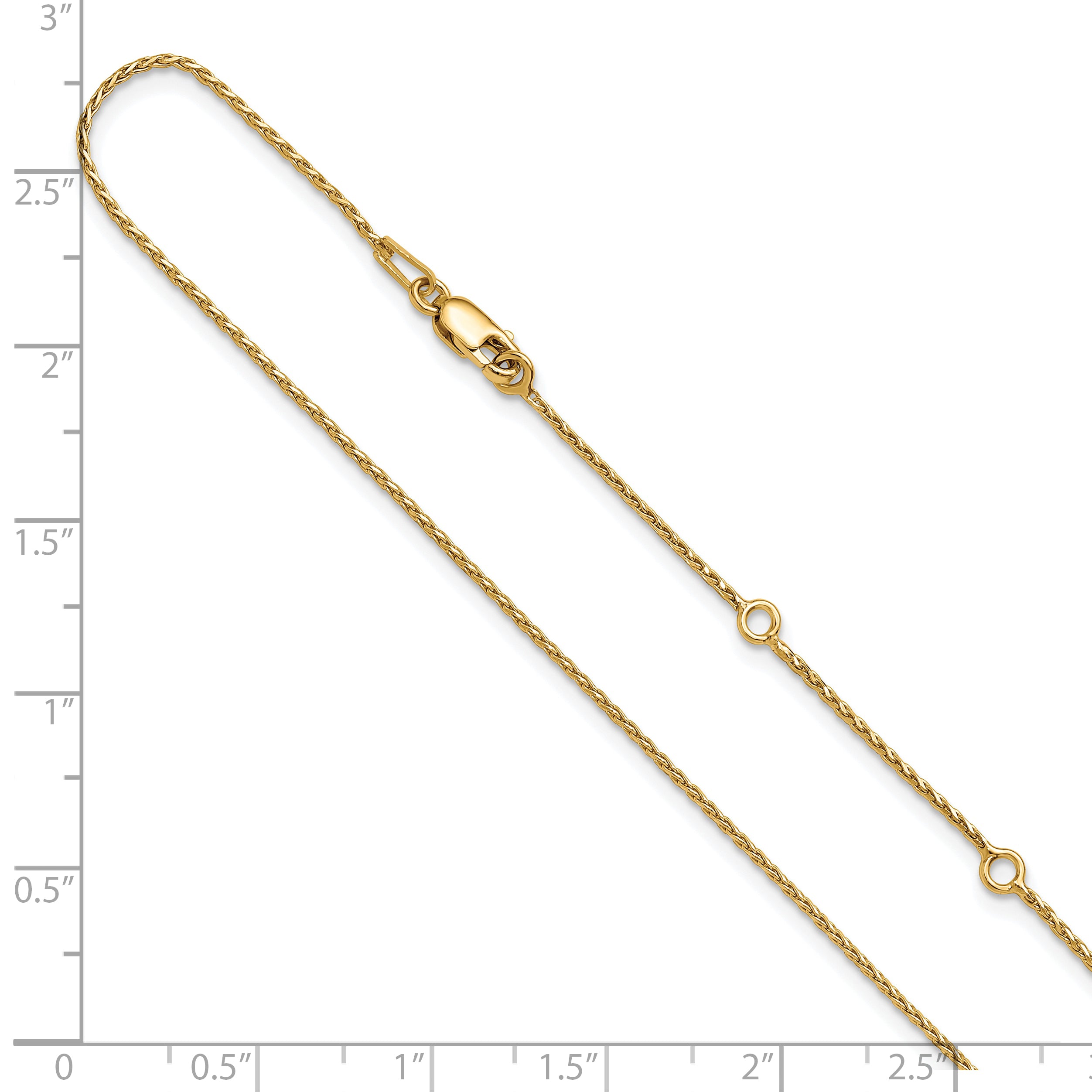 Sterling Silver Gold-plated 1mm D/C Spiga 1in+1in Adjustable Chain