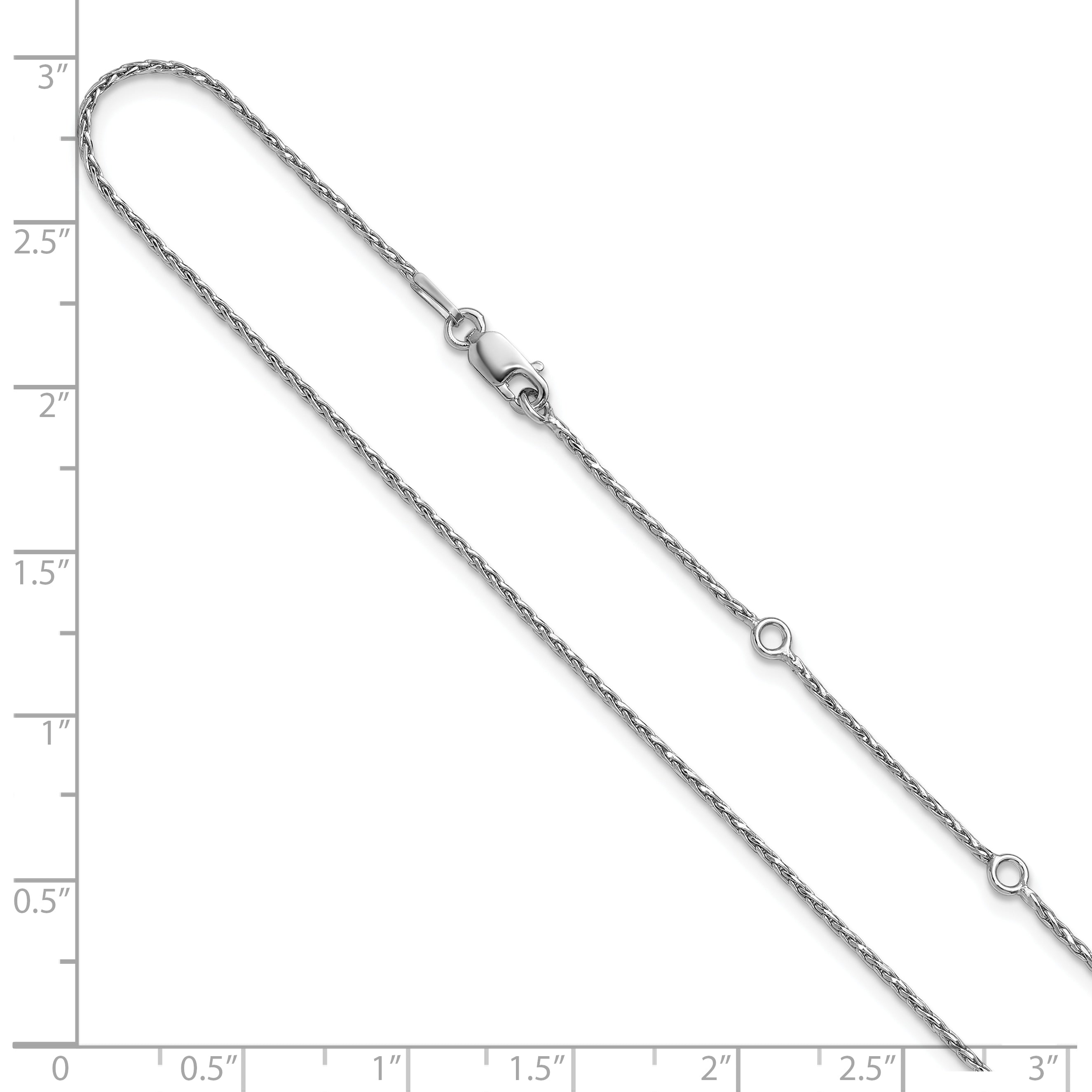 Sterling Silver RH-plt 1.2mm D/C Spiga 1in+1in Adjustable Chain