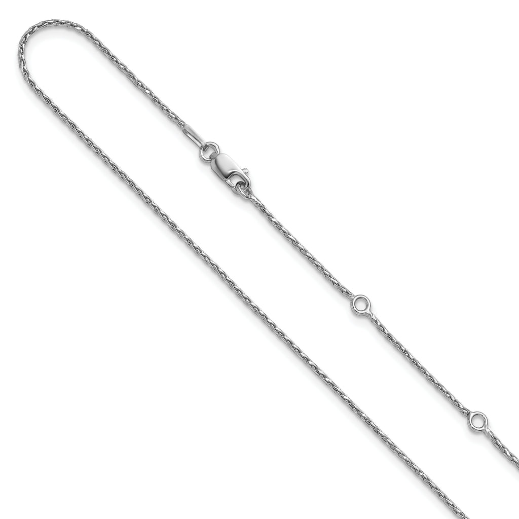 Sterling Silver RH-plt 1.2mm D/C Spiga 1in+1in Adjustable Chain