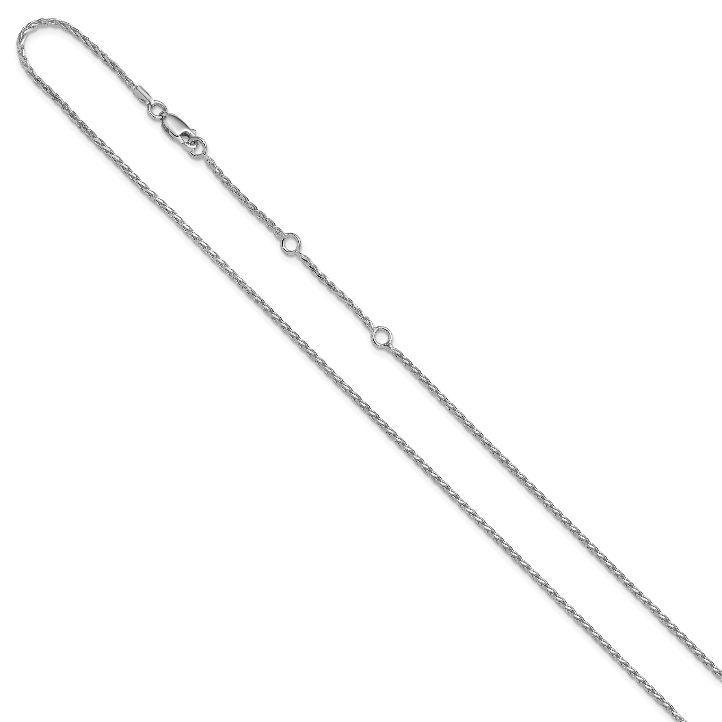Sterling Silver RH-plt 1.6mm D/C Spiga 1in+1in Adjustable Chain