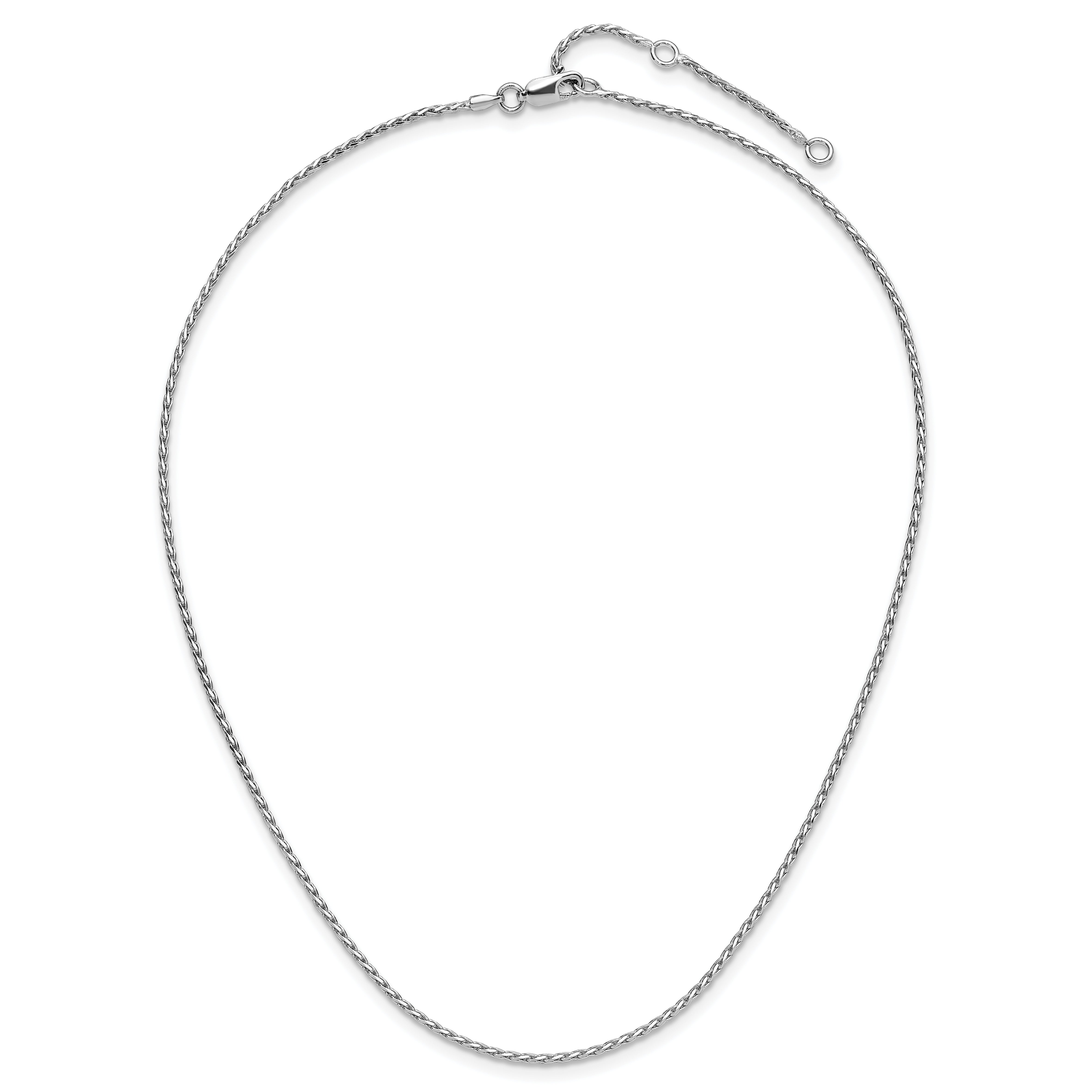 Sterling Silver RH-plt 1.6mm D/C Spiga 1in+1in Adjustable Chain