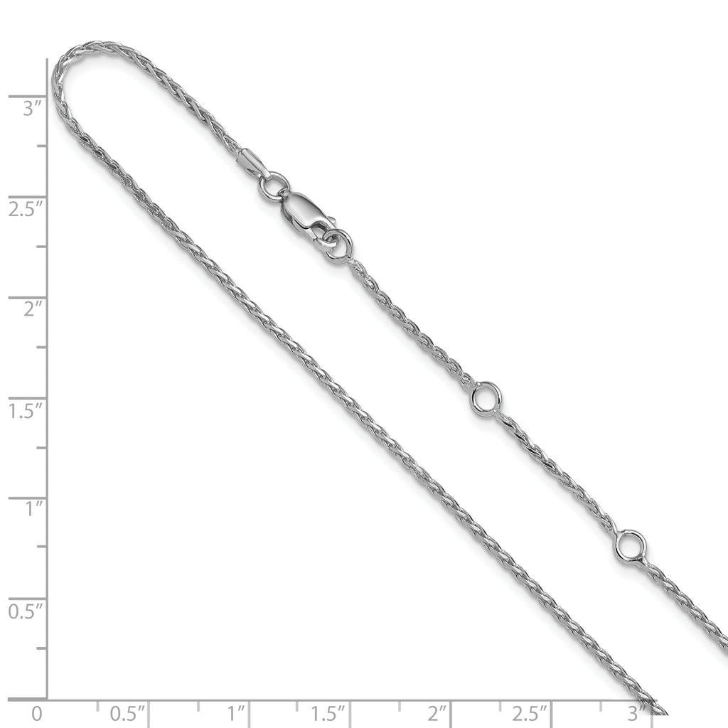 Sterling Silver RH-plt 1.6mm D/C Spiga 1in+1in Adjustable Chain