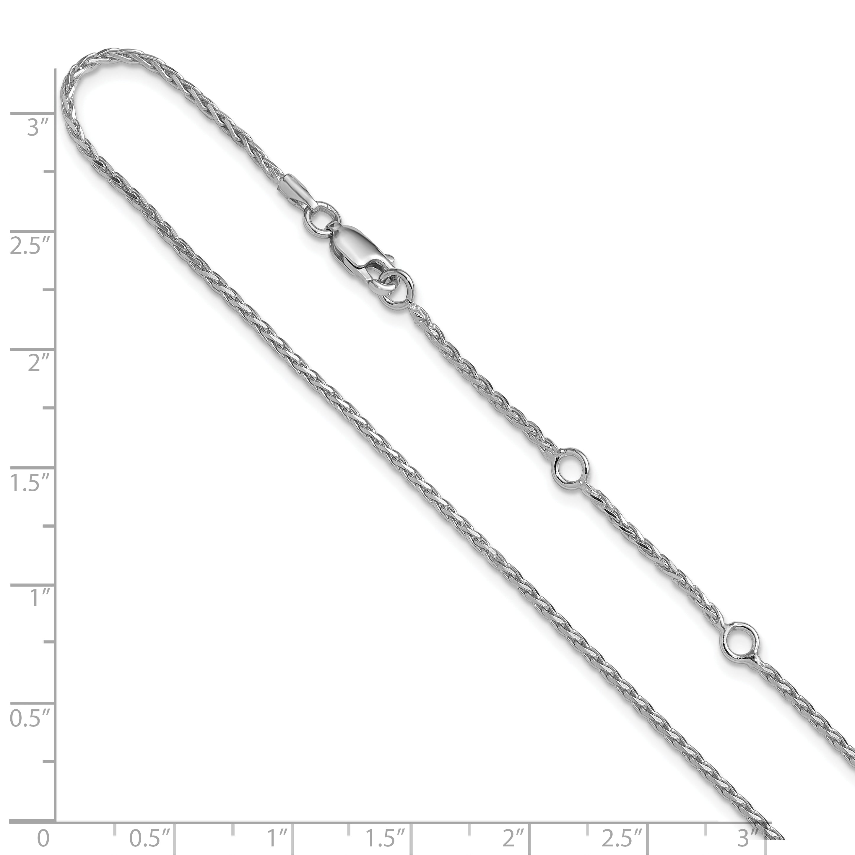 Sterling Silver RH-plt 1.6mm D/C Spiga 1in+1in Adjustable Chain