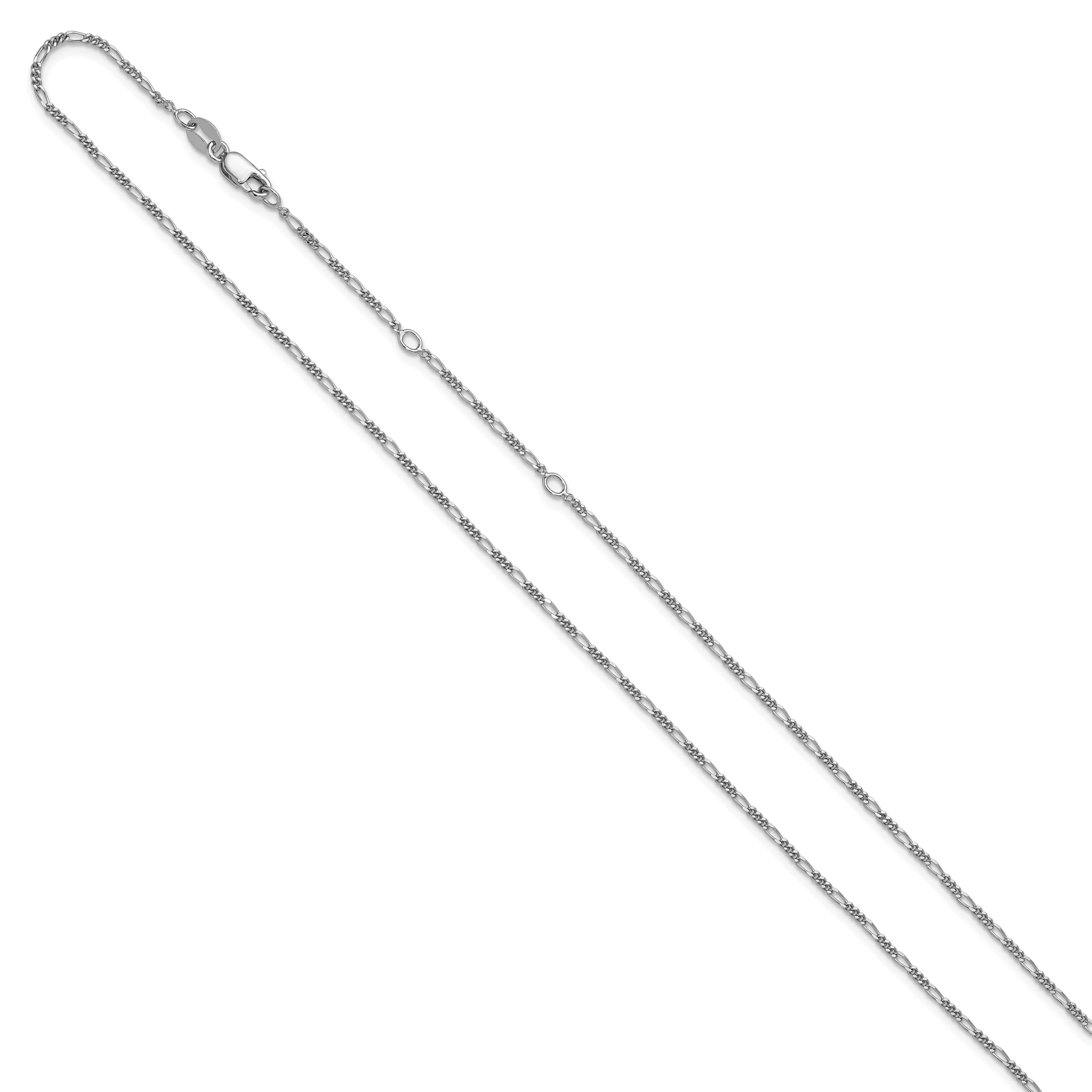 Sterling Silver RH-plated 1.45mm Figaro 1in+1in Adjustable Chain Secondary image