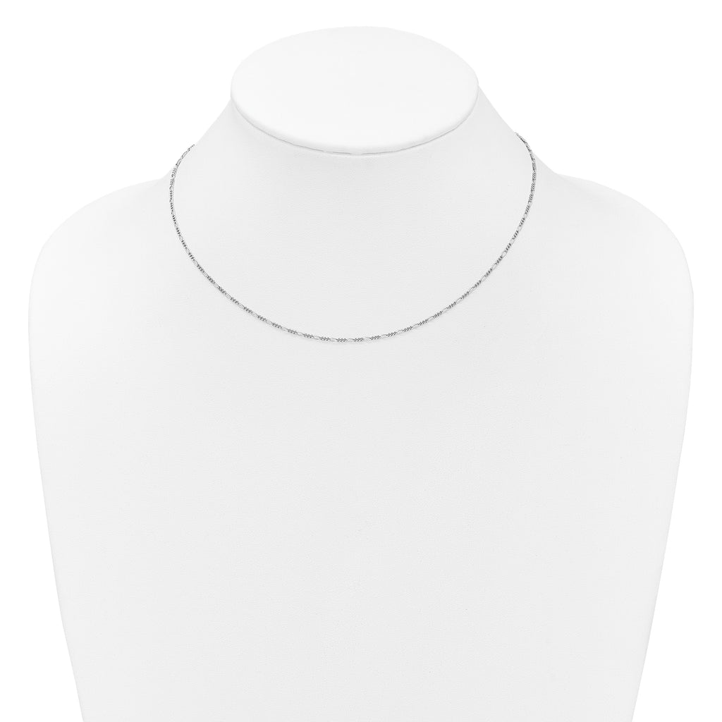 Sterling Silver RH-plated 1.45mm Figaro 1in+1in Adjustable Chain