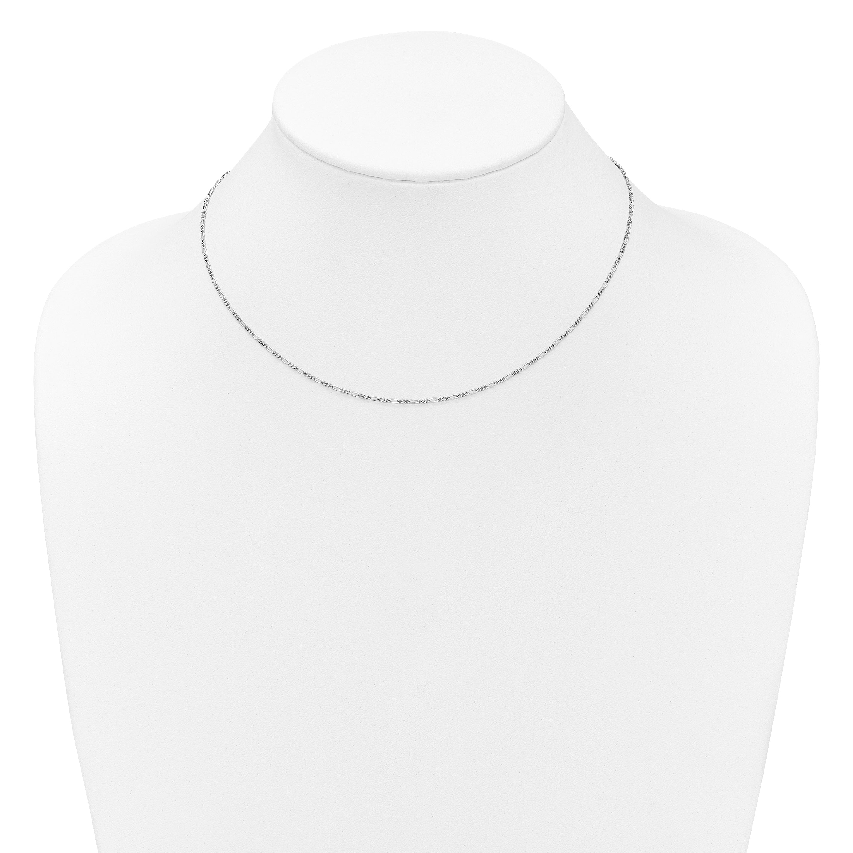 Sterling Silver RH-plated 1.45mm Figaro 1in+1in Adjustable Chain