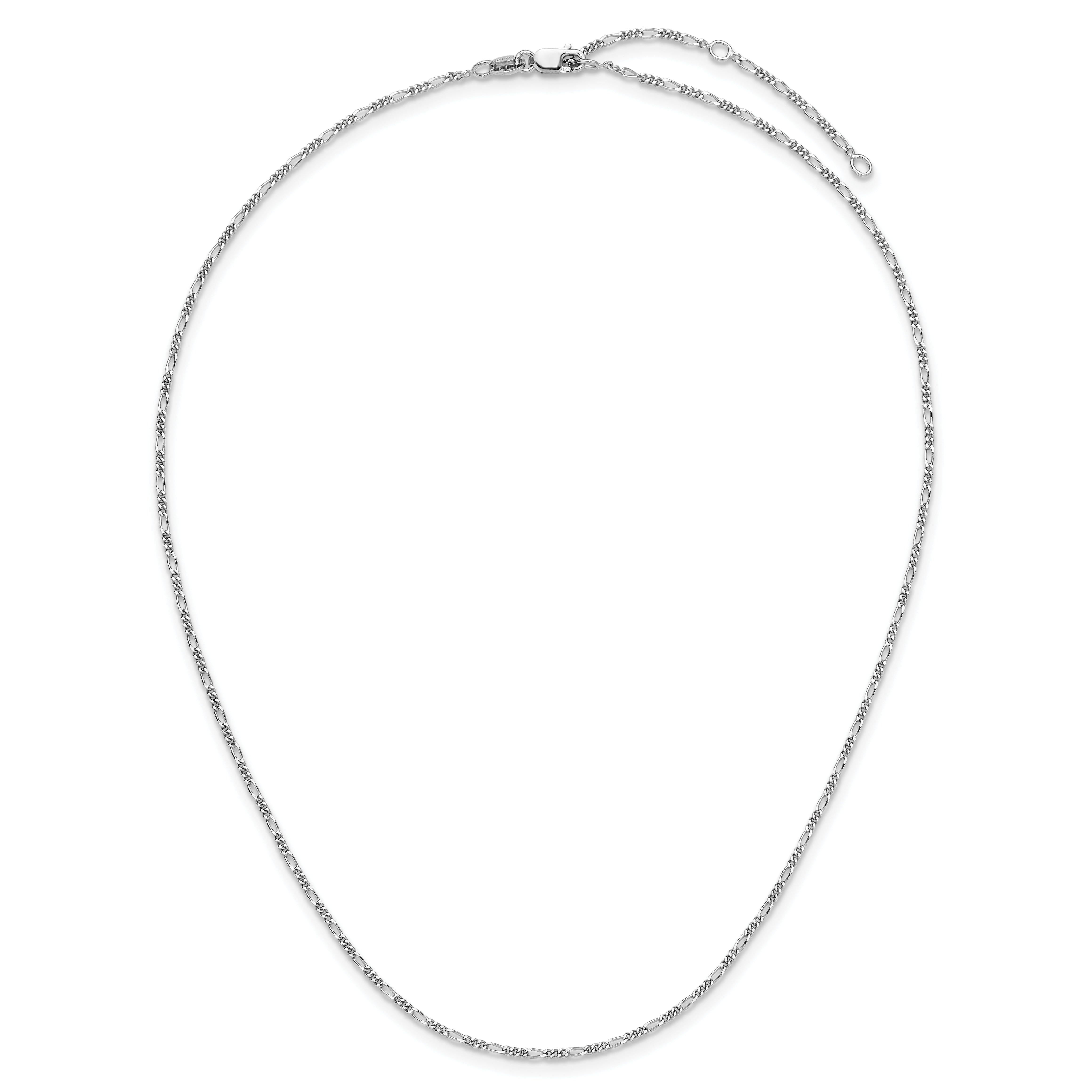 Sterling Silver RH-plated 1.45mm Figaro 1in+1in Adjustable Chain