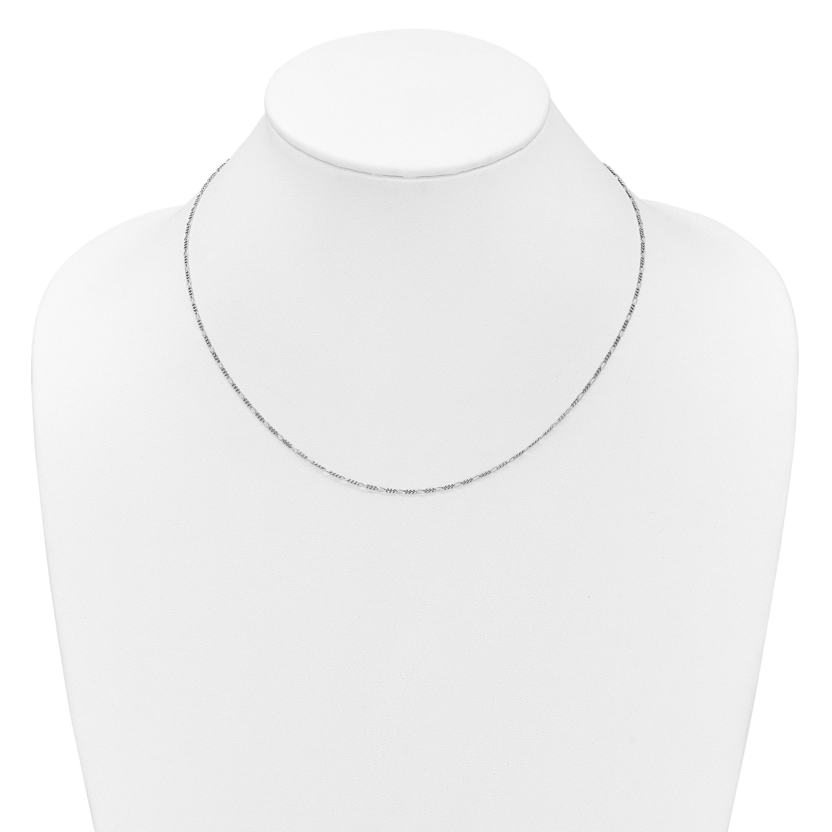 Sterling Silver RH-plated 1.45mm Figaro 1in+1in Adjustable Chain