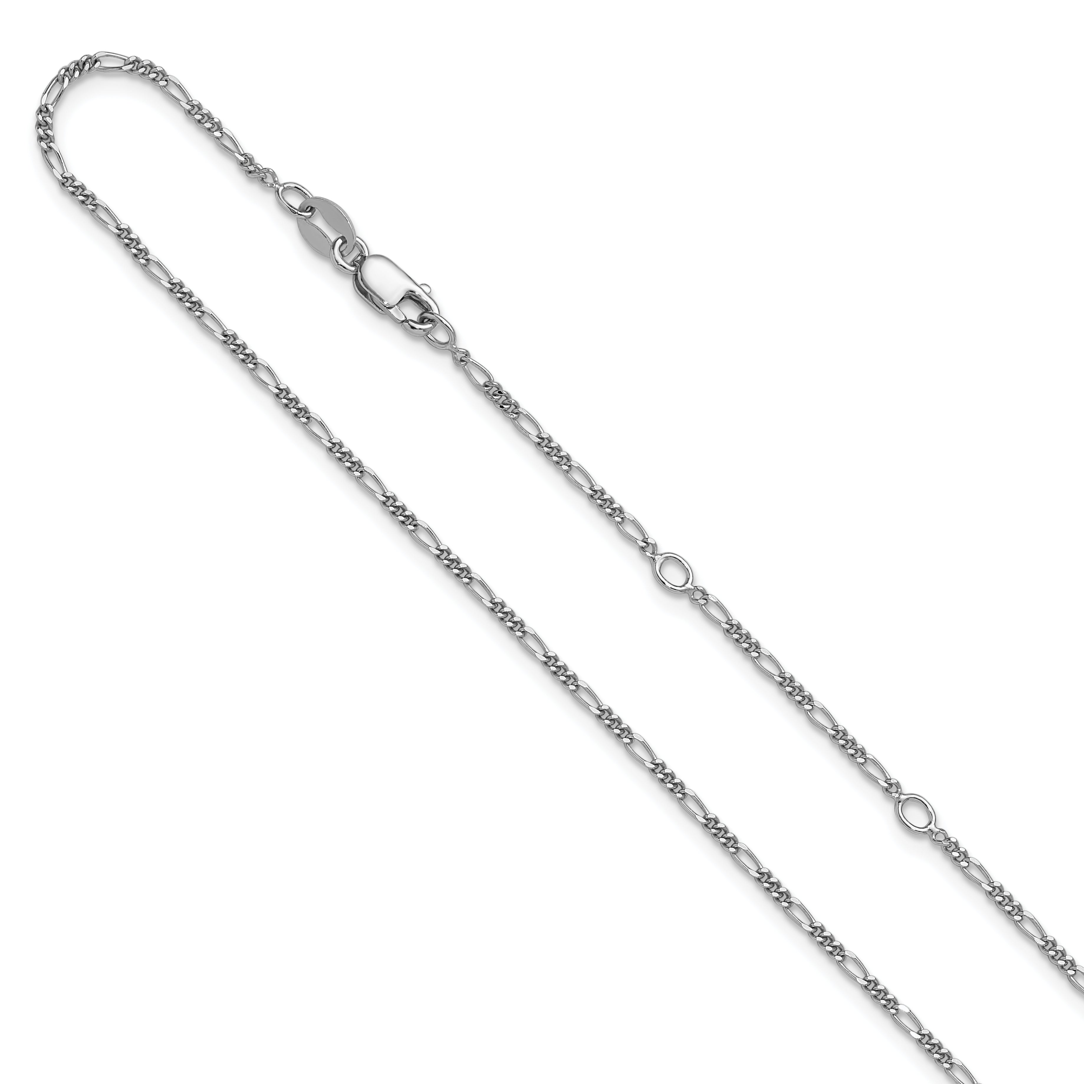 Sterling Silver RH-plated 1.45mm Figaro 1in+1in Adjustable Chain Main image