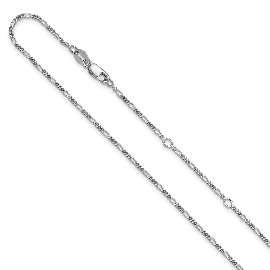Sterling Silver RH-plated 1.45mm Figaro 1in+1in Adjustable Chain