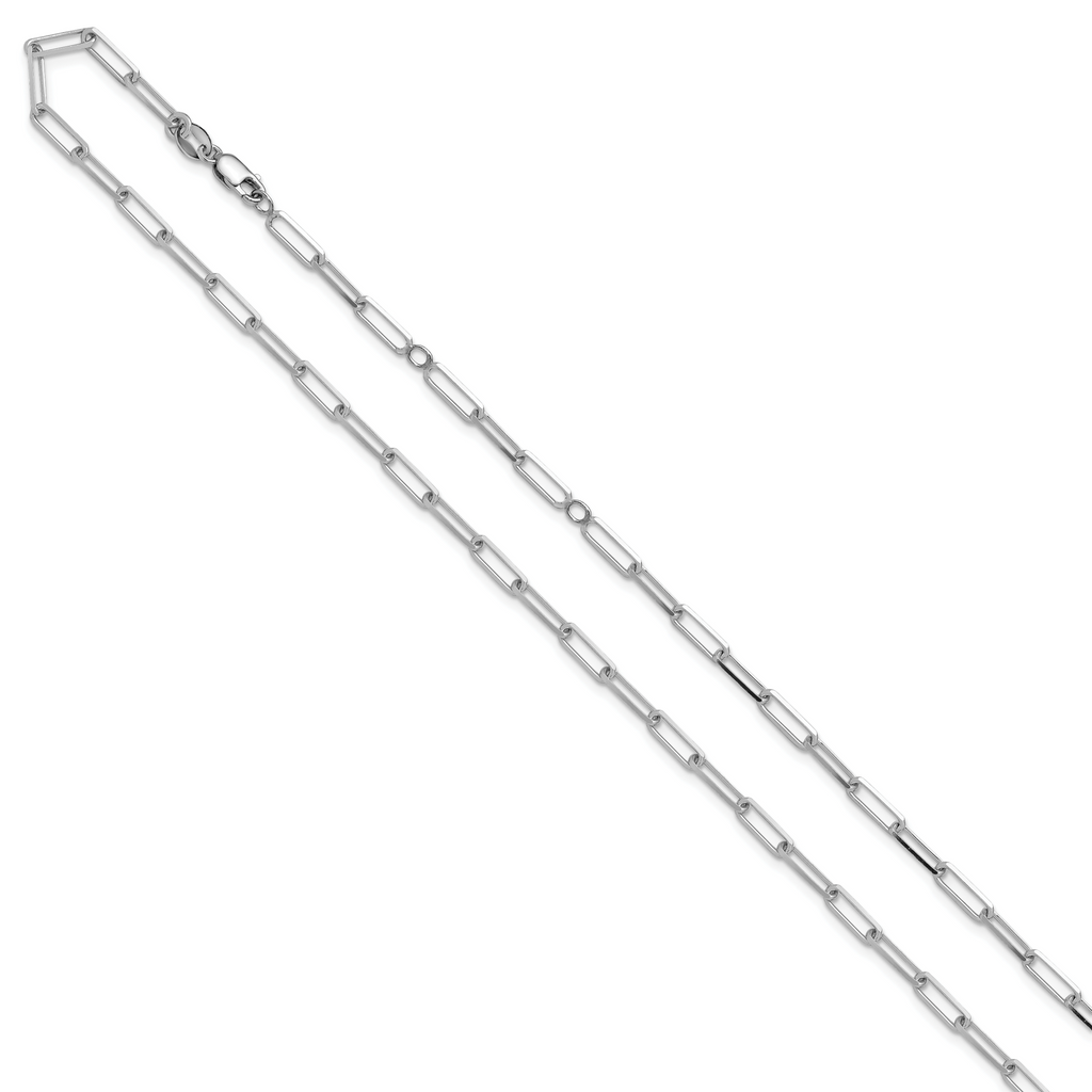 Sterling Silver RH-plt 3.1mm Paperclip 1in+1in Adjustable Chain
