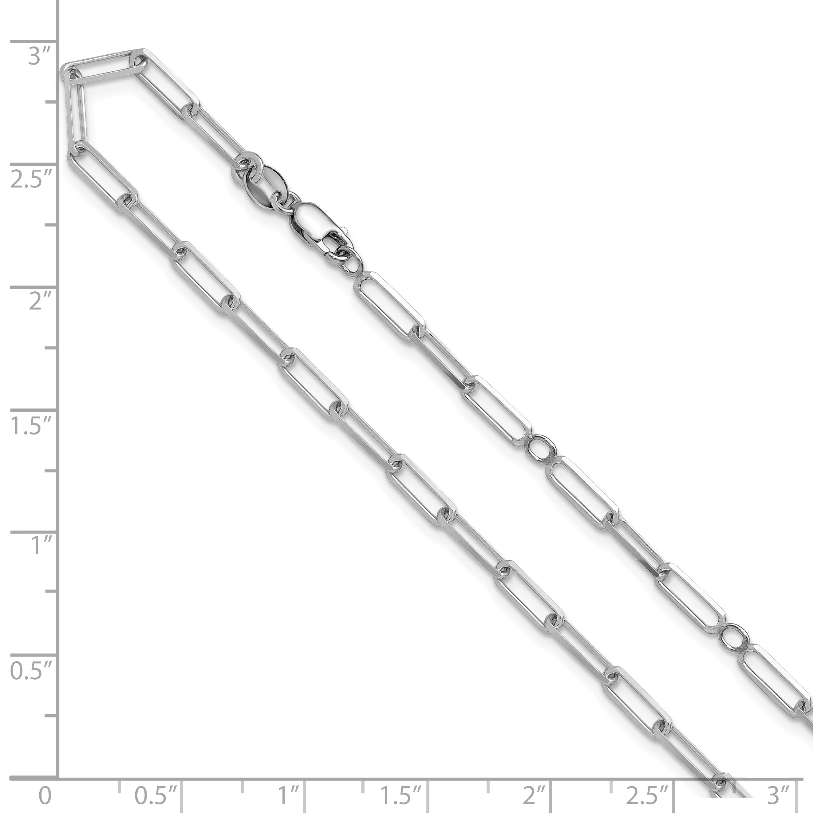 Sterling Silver RH-plt 3.1mm Paperclip 1in+1in Adjustable Chain