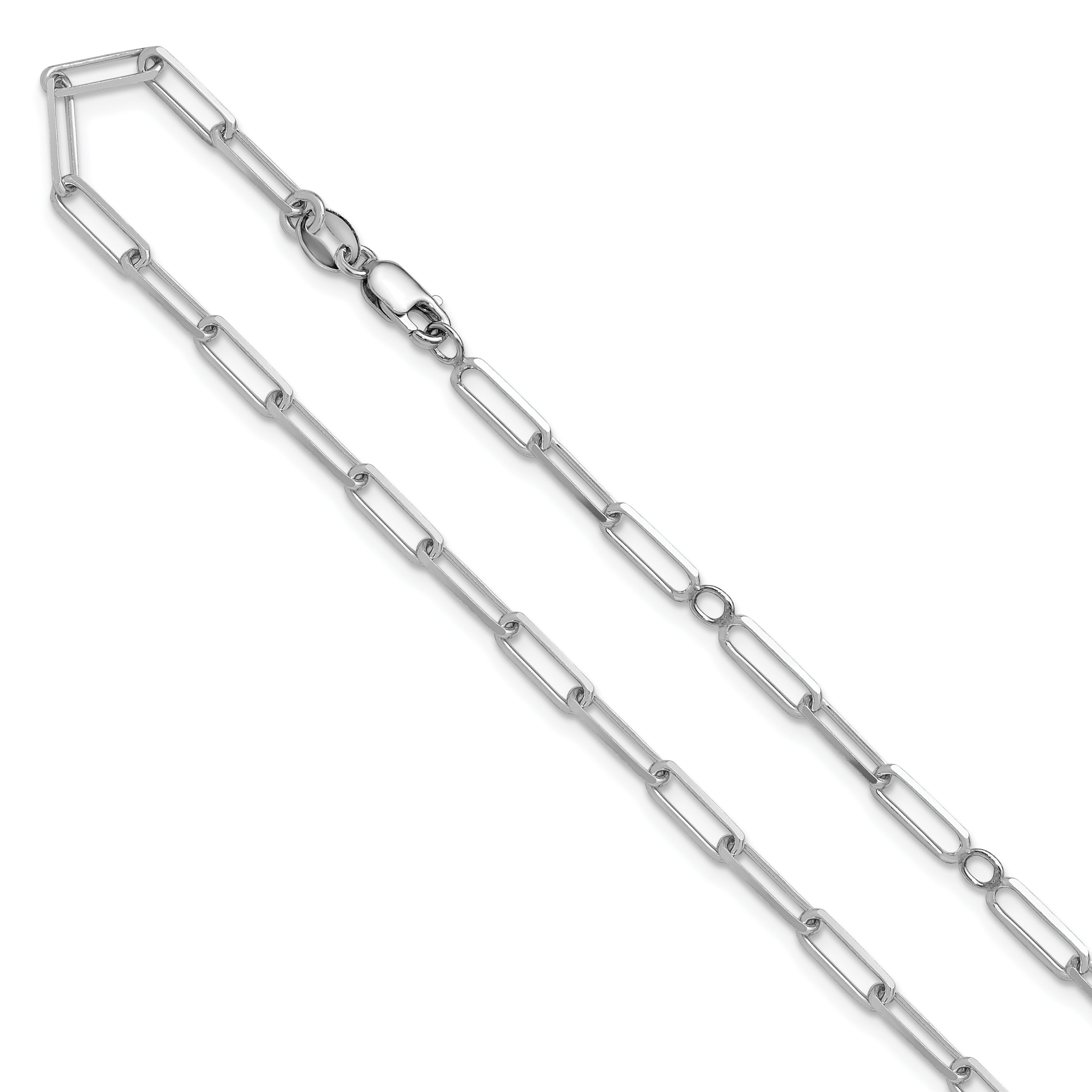 Sterling Silver RH-plt 3.1mm Paperclip 1in+1in Adjustable Chain