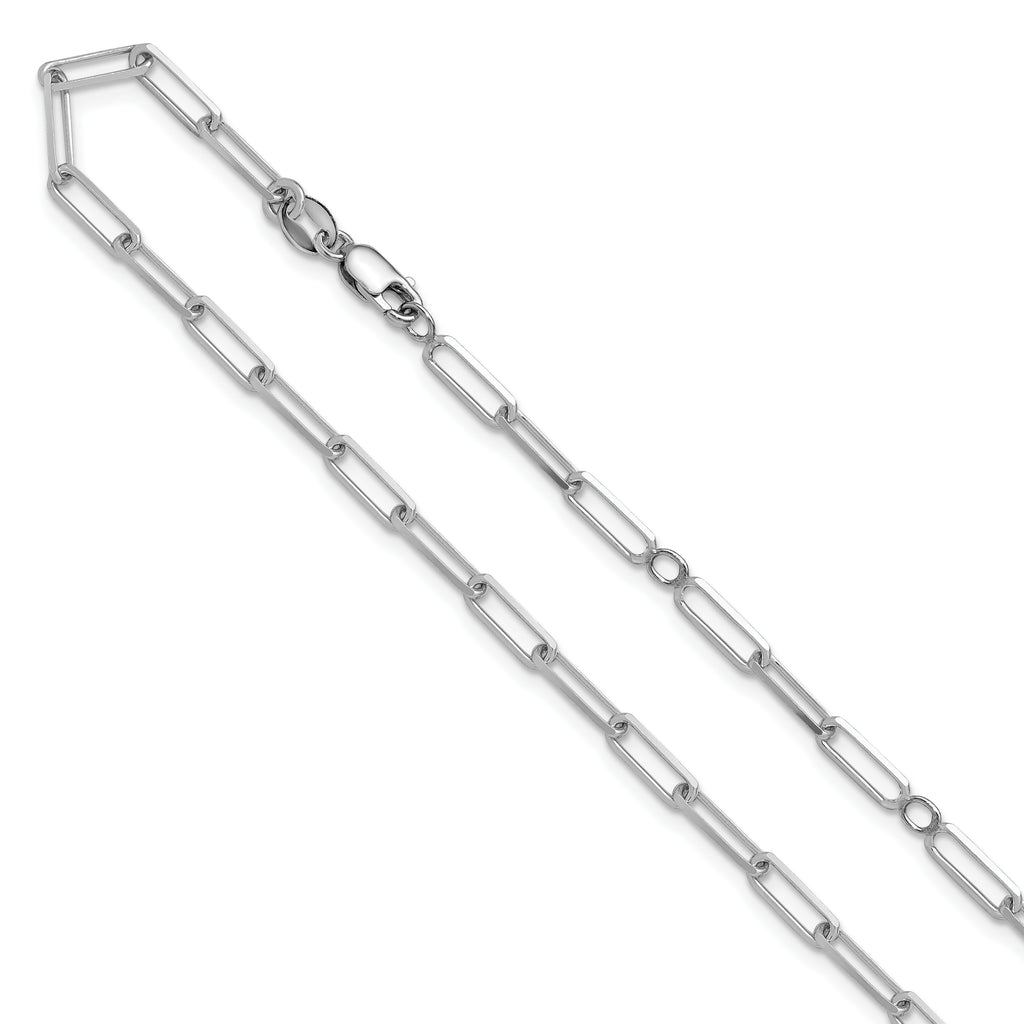 Sterling Silver RH-plt 3.1mm Paperclip 1in+1in Adjustable Chain