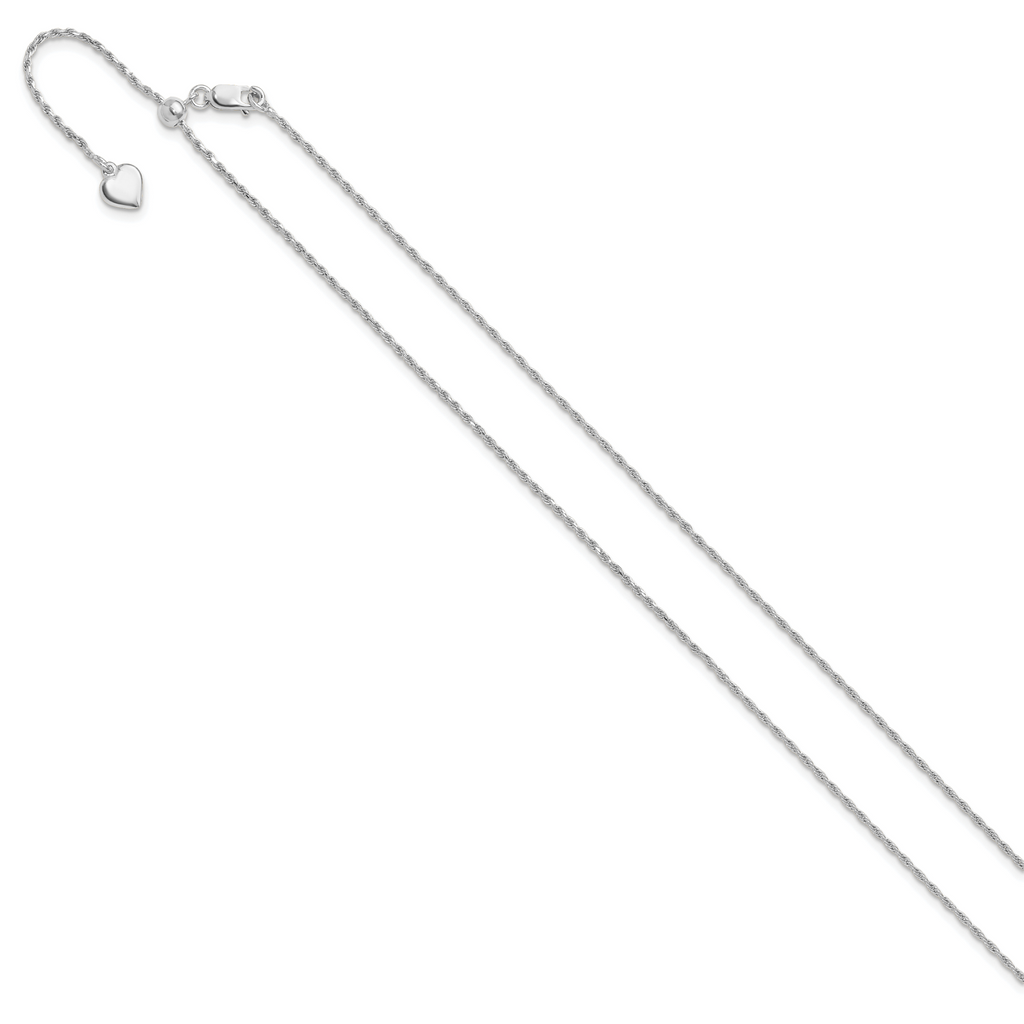 Sterling Silver RH-plated Adjustable 1.2mm D/C Rope Chain