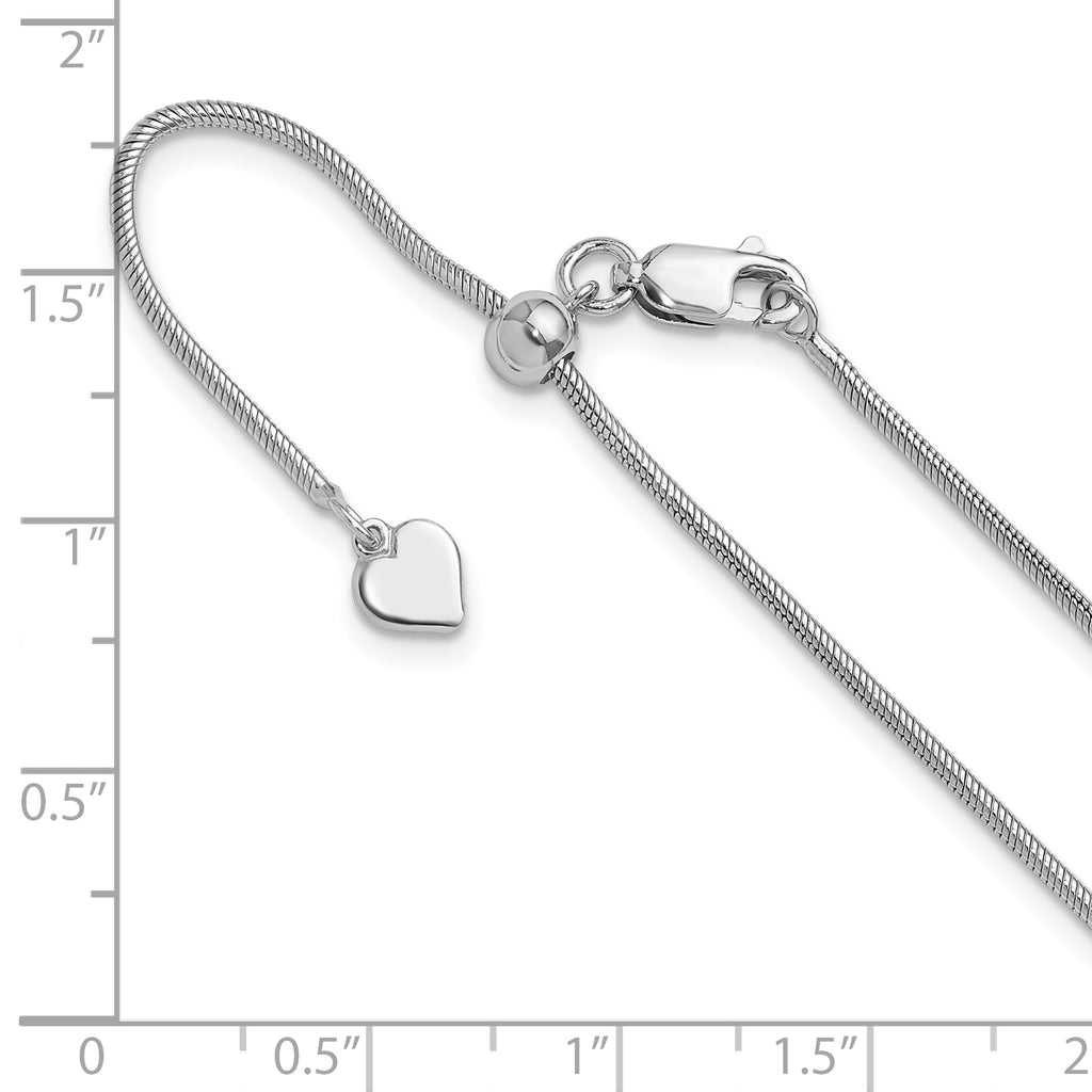 Sterling Silver RH-plated Adjustable 1.4mm Snake Chain