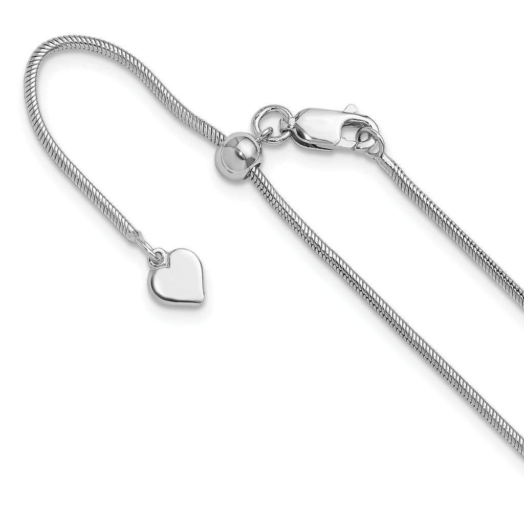 Sterling Silver RH-plated Adjustable 1.4mm Snake Chain