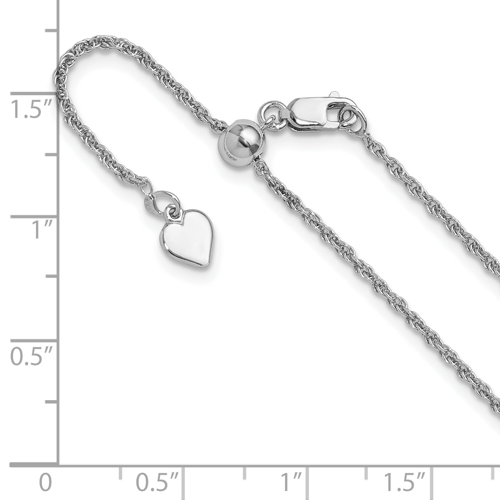 Sterling Silver RH-plated Adjustable 1.55mm Loose Rope Chain