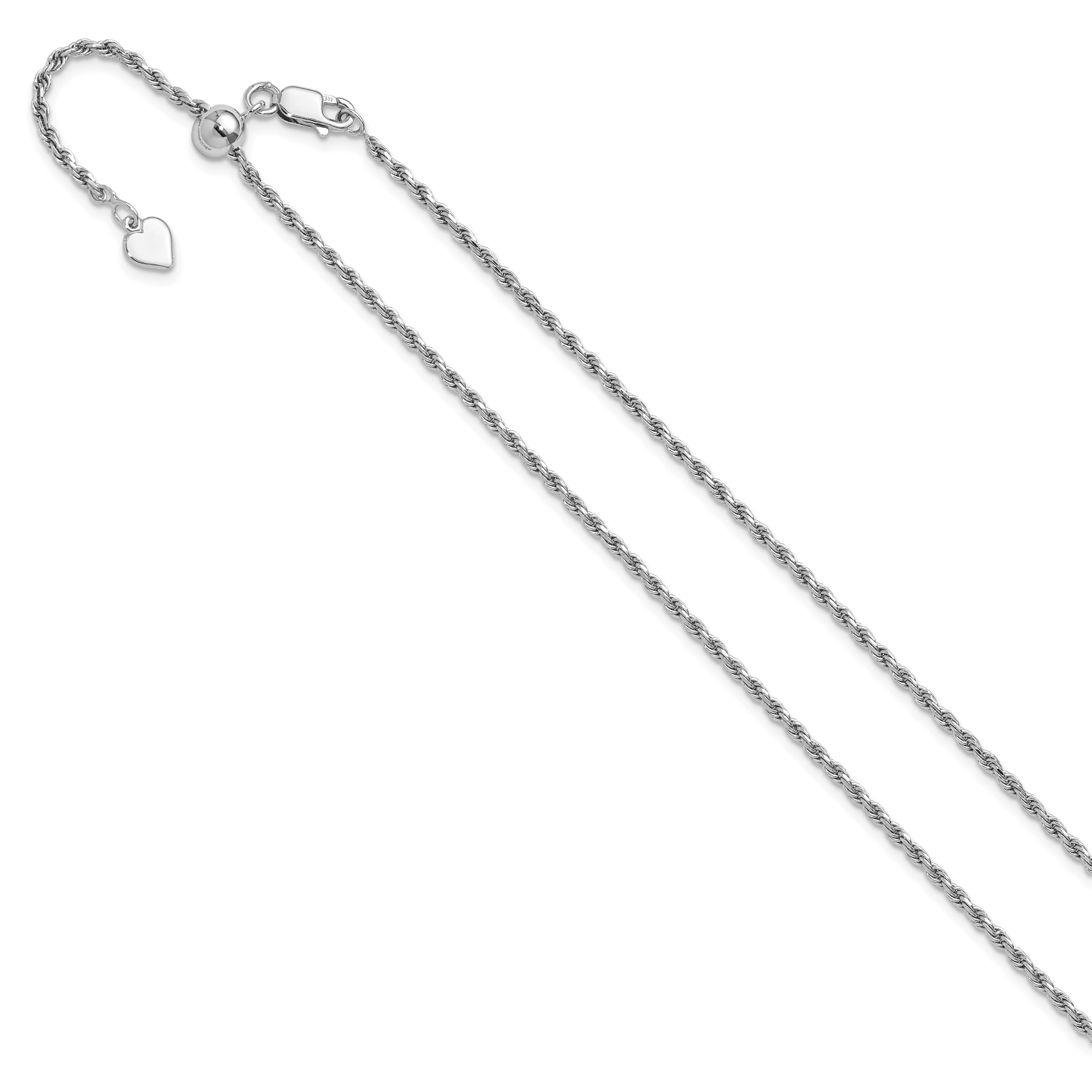Sterling Silver RH-plated Adjustable 2mm D/C Rope Chain Secondary image