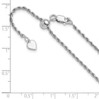 Sterling Silver RH-plated Adjustable 2mm D/C Rope Chain