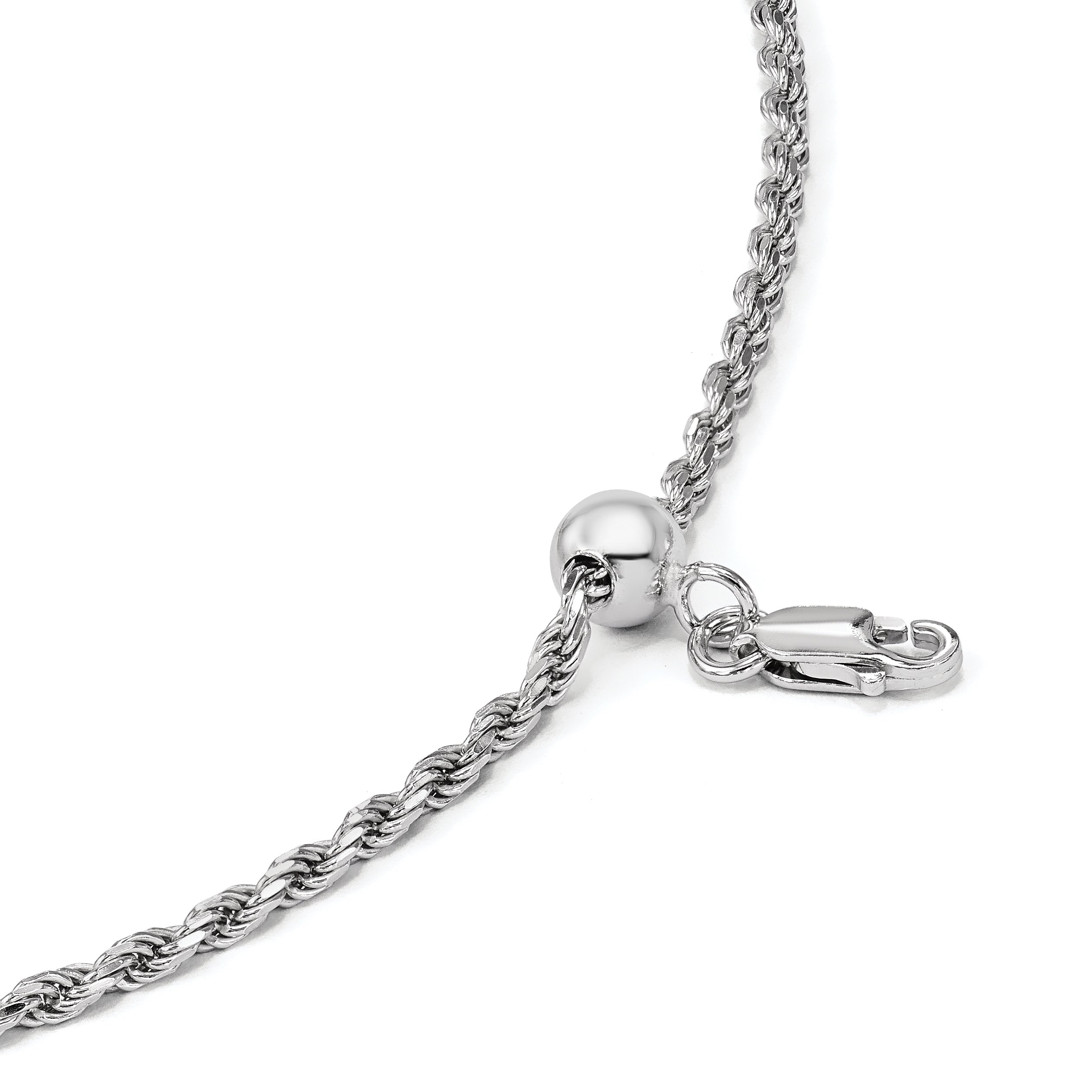 Sterling Silver RH-plated Adjustable 2mm D/C Rope Chain