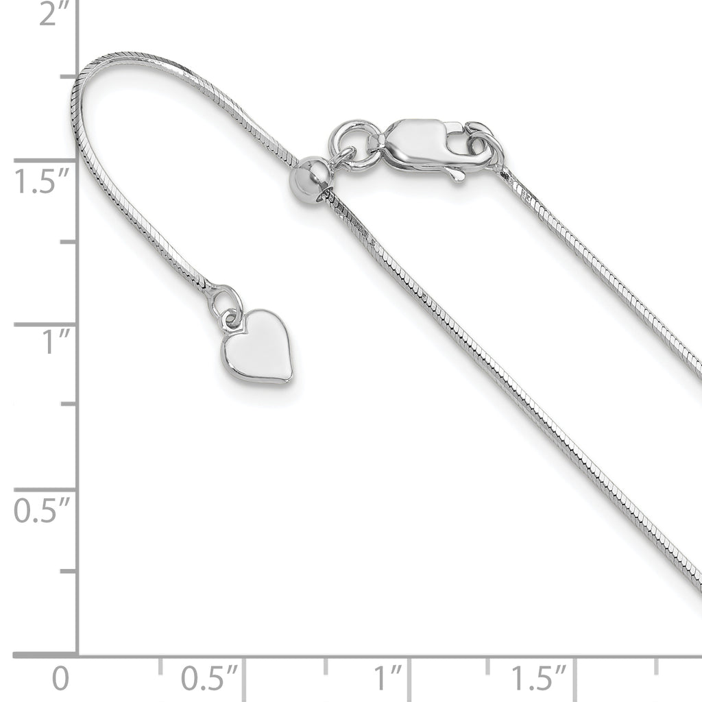 Sterling Silver RH-plt Adjustable 1mm D/C Square Snake Chain