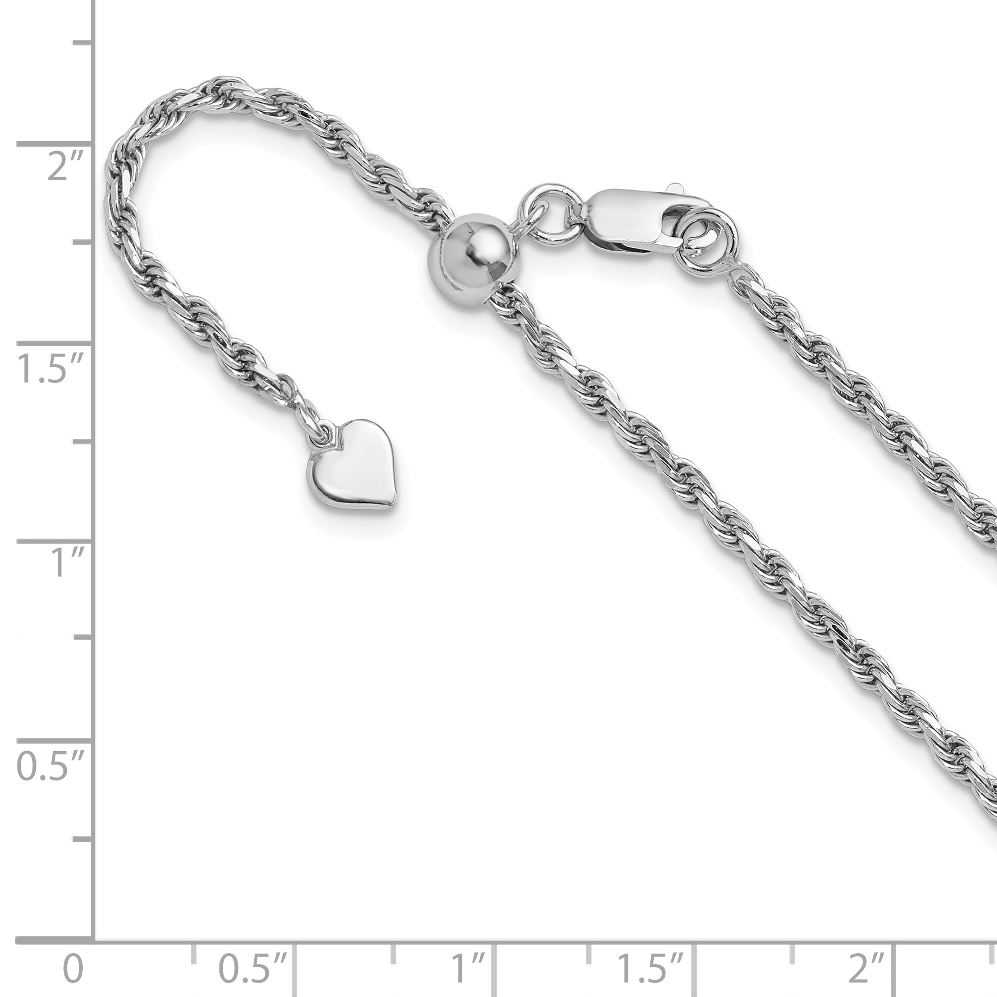 Sterling Silver RH-plated Adjustable 2.25mm D/C Rope Chain