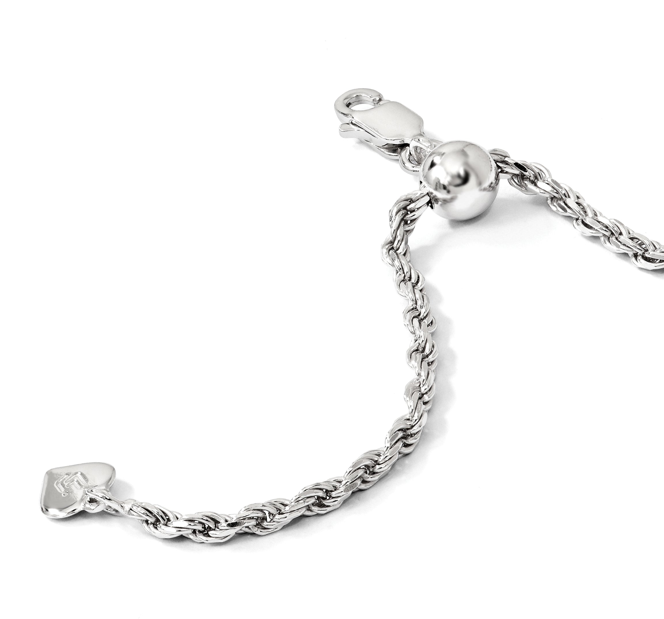 Sterling Silver RH-plated Adjustable 2.25mm D/C Rope Chain