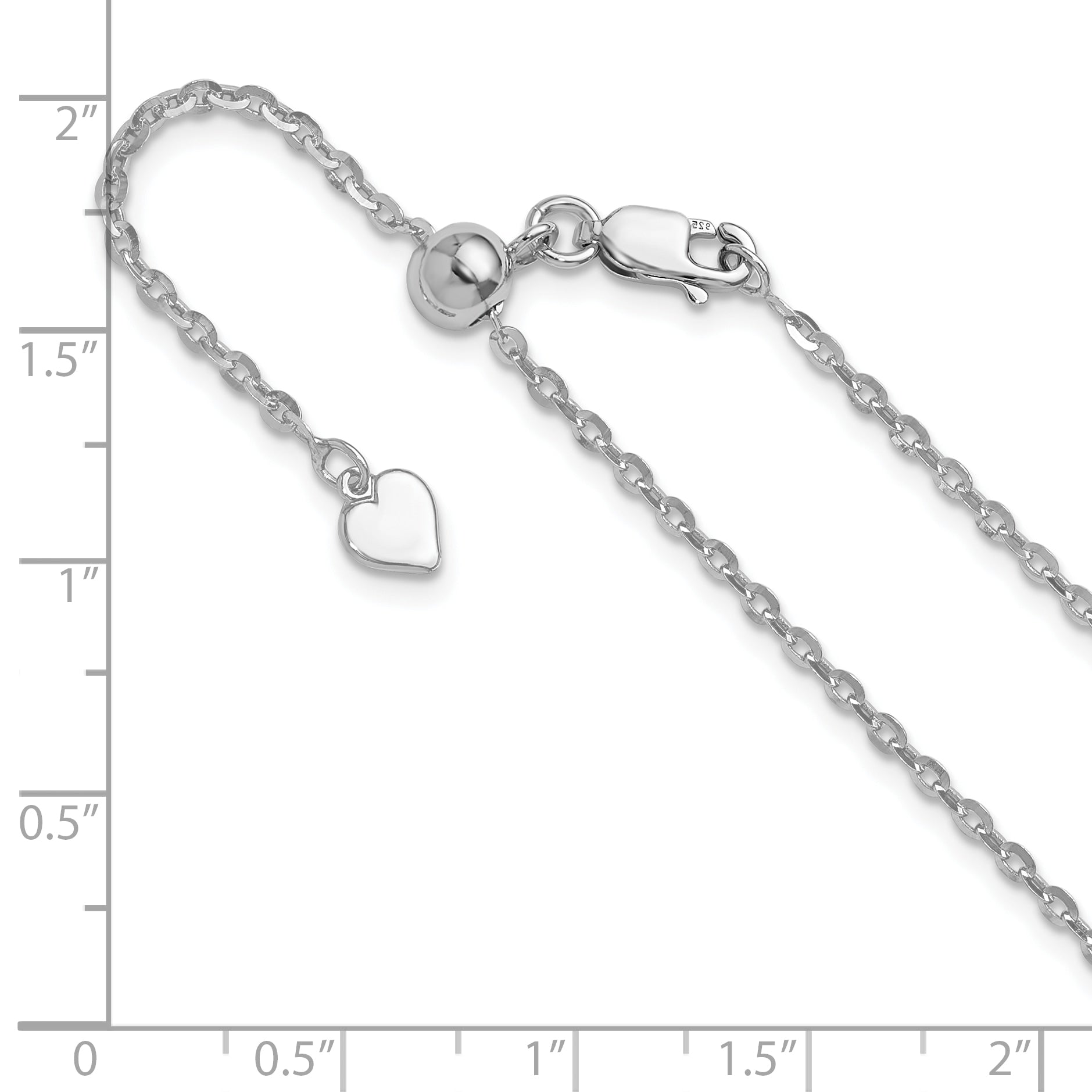 Sterling Silver RH-plated Adjustable 2mm Cable Chain