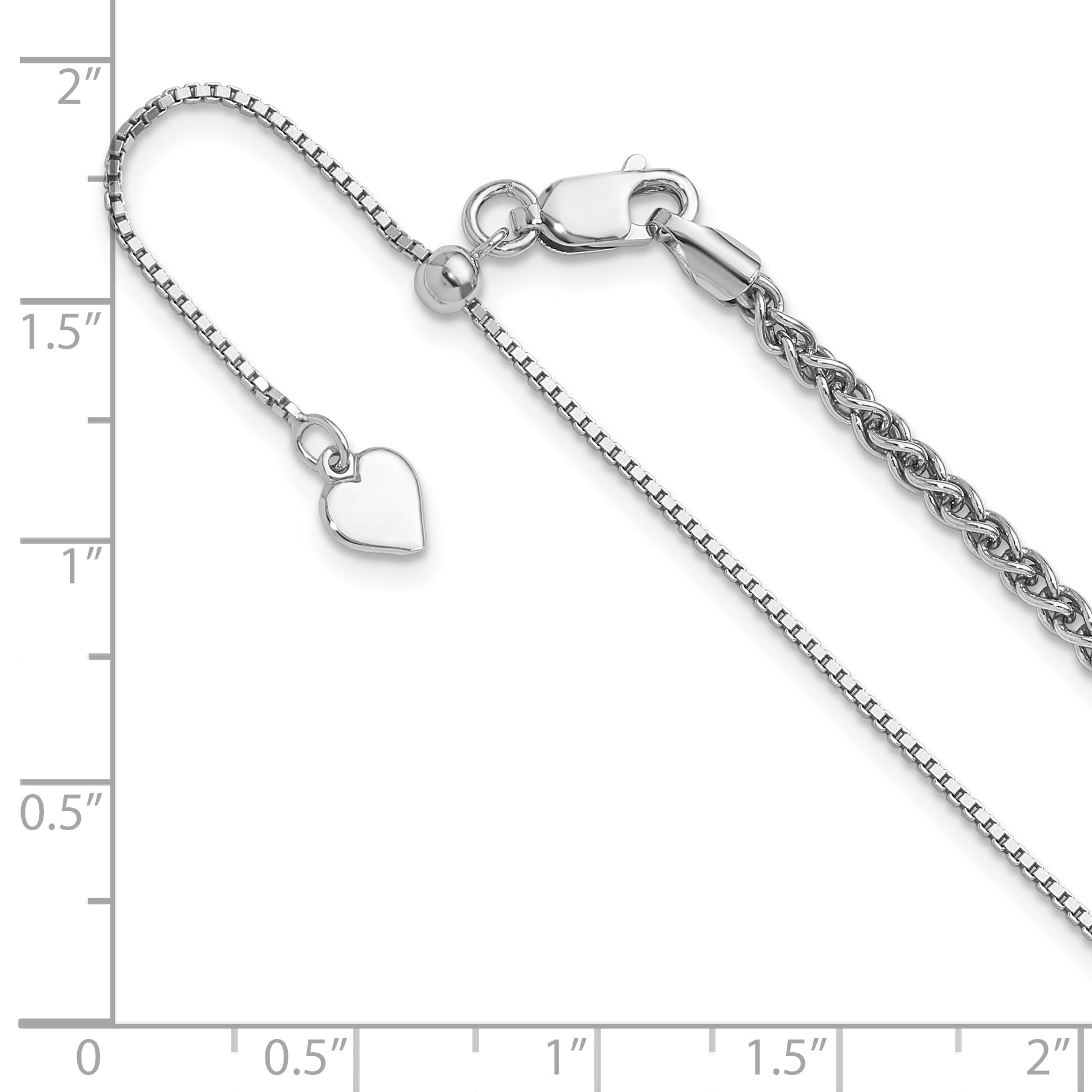 Sterling Silver RH-plated Adjustable 2.5mm Wheat Chain