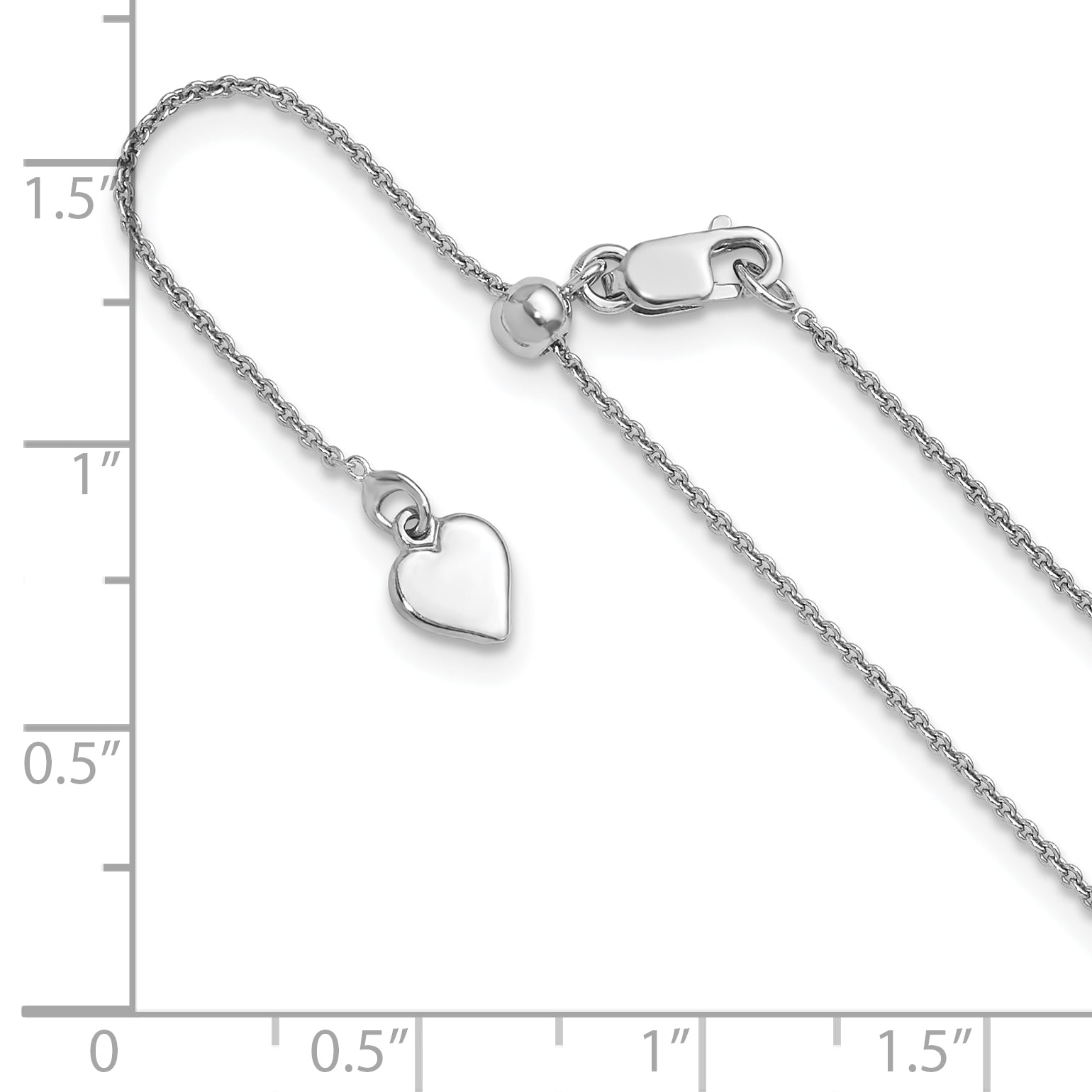 Sterling Silver RH-plated Adjustable .95mm Rolo Chain