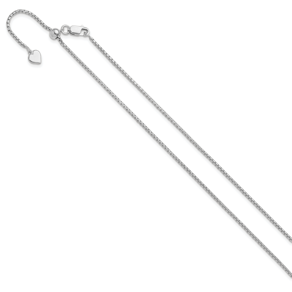Sterling Silver RH-plated Adjustable 1.5mm Round Box Chain