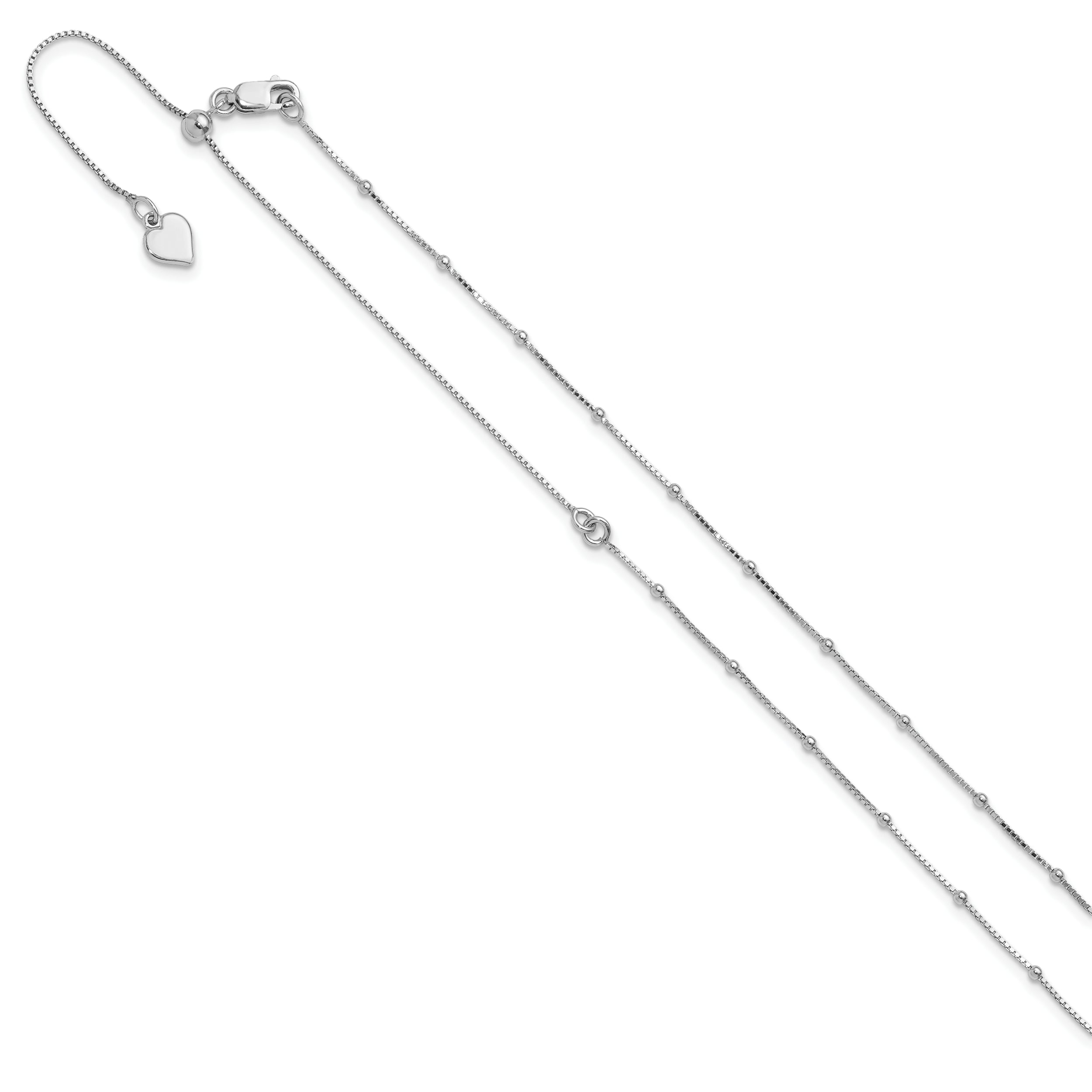 Sterling Silver RH-plt Adjustable 1.5mm Beaded D/C Box Chain