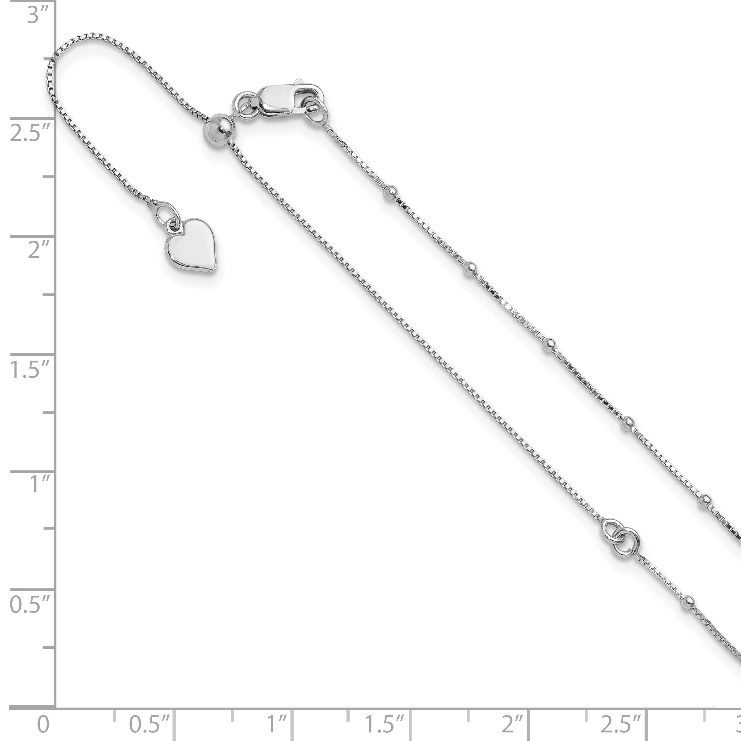 Sterling Silver RH-plt Adjustable 1.5mm Beaded D/C Box Chain