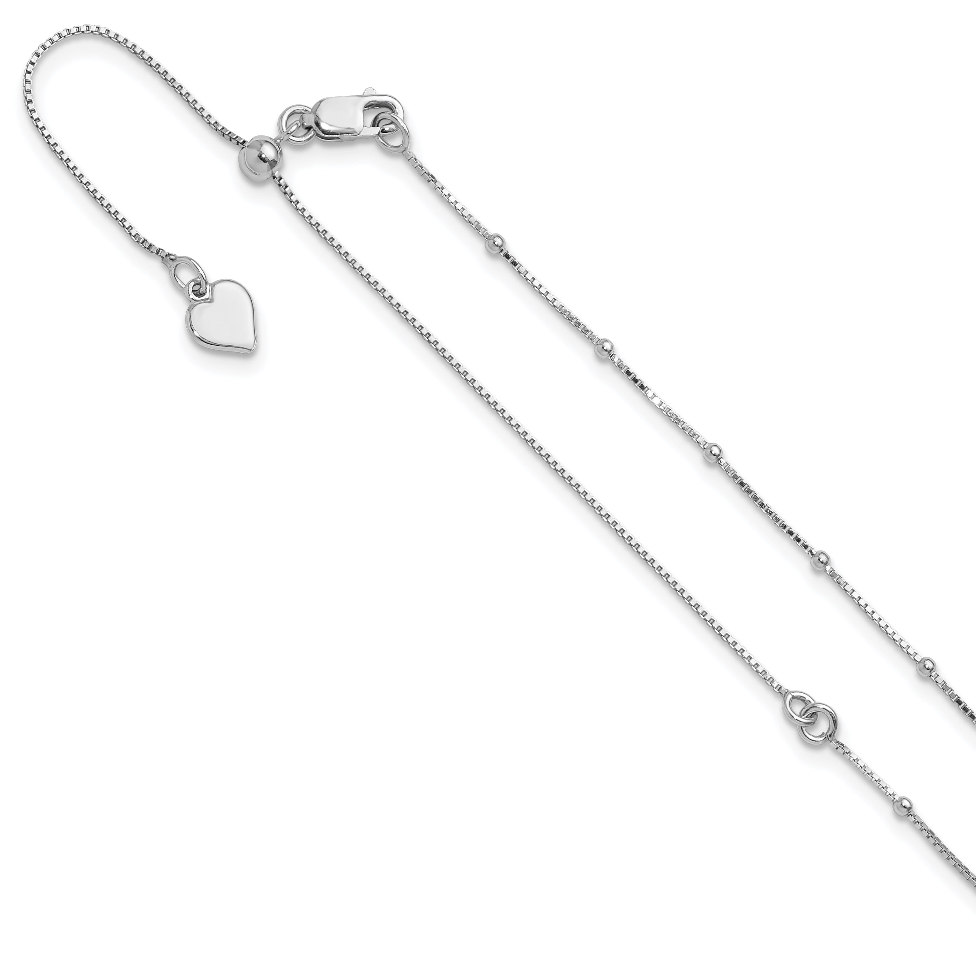 Sterling Silver RH-plt Adjustable 1.5mm Beaded D/C Box Chain Main image