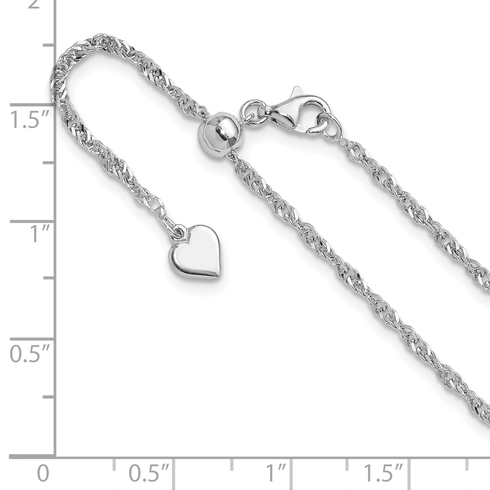 Sterling Silver RH-plated Adjustable 2mm Singapore Chain