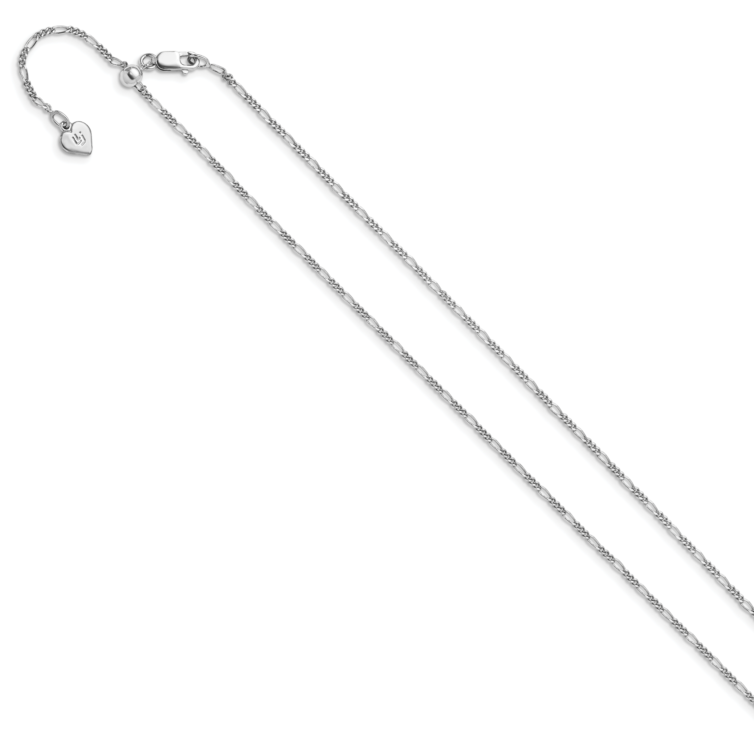 Sterling Silver RH-plated Adjustable 1.55mm Figaro Chain