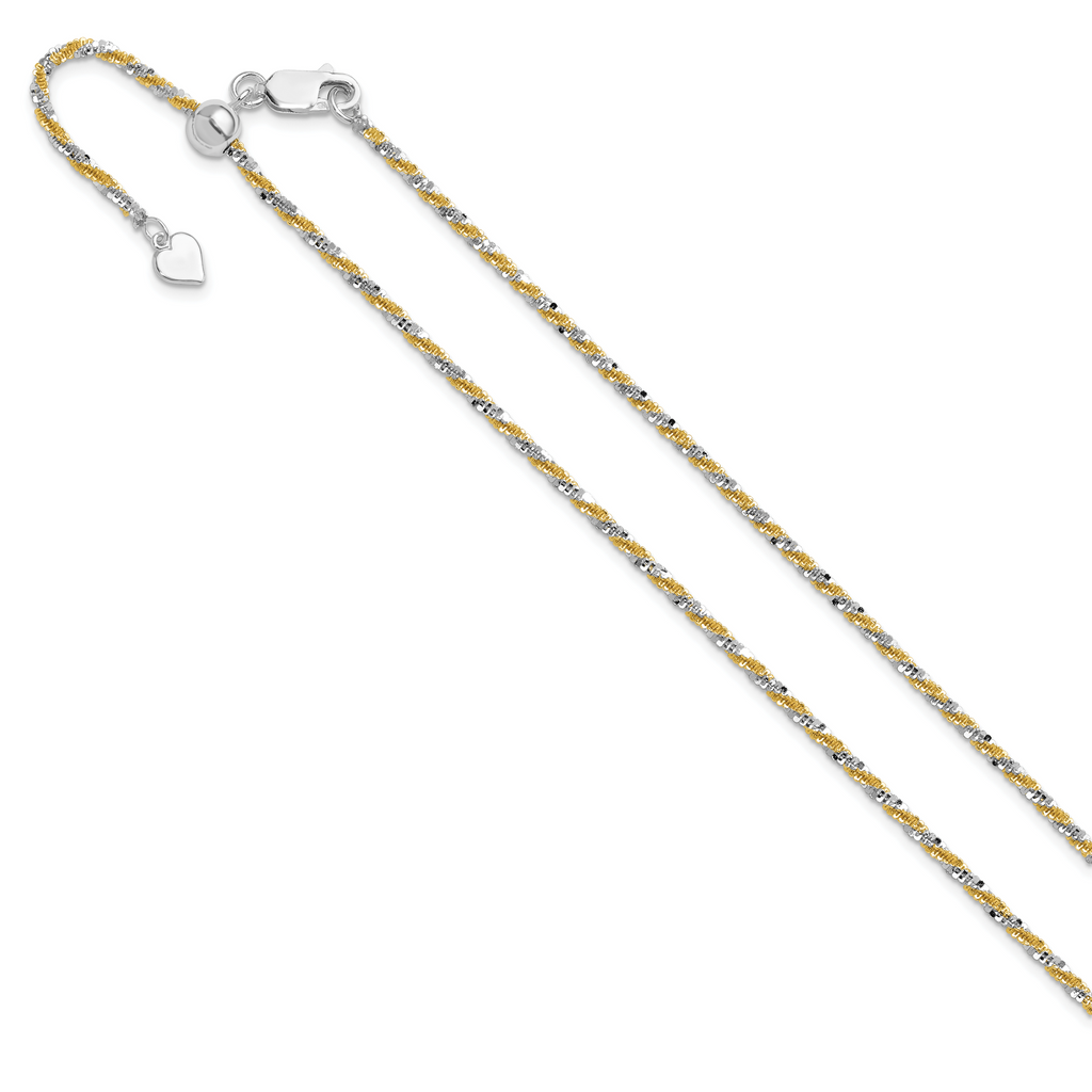 Sterling Silver w/Gold-tone Adjustable 2mm Cyclone Chain