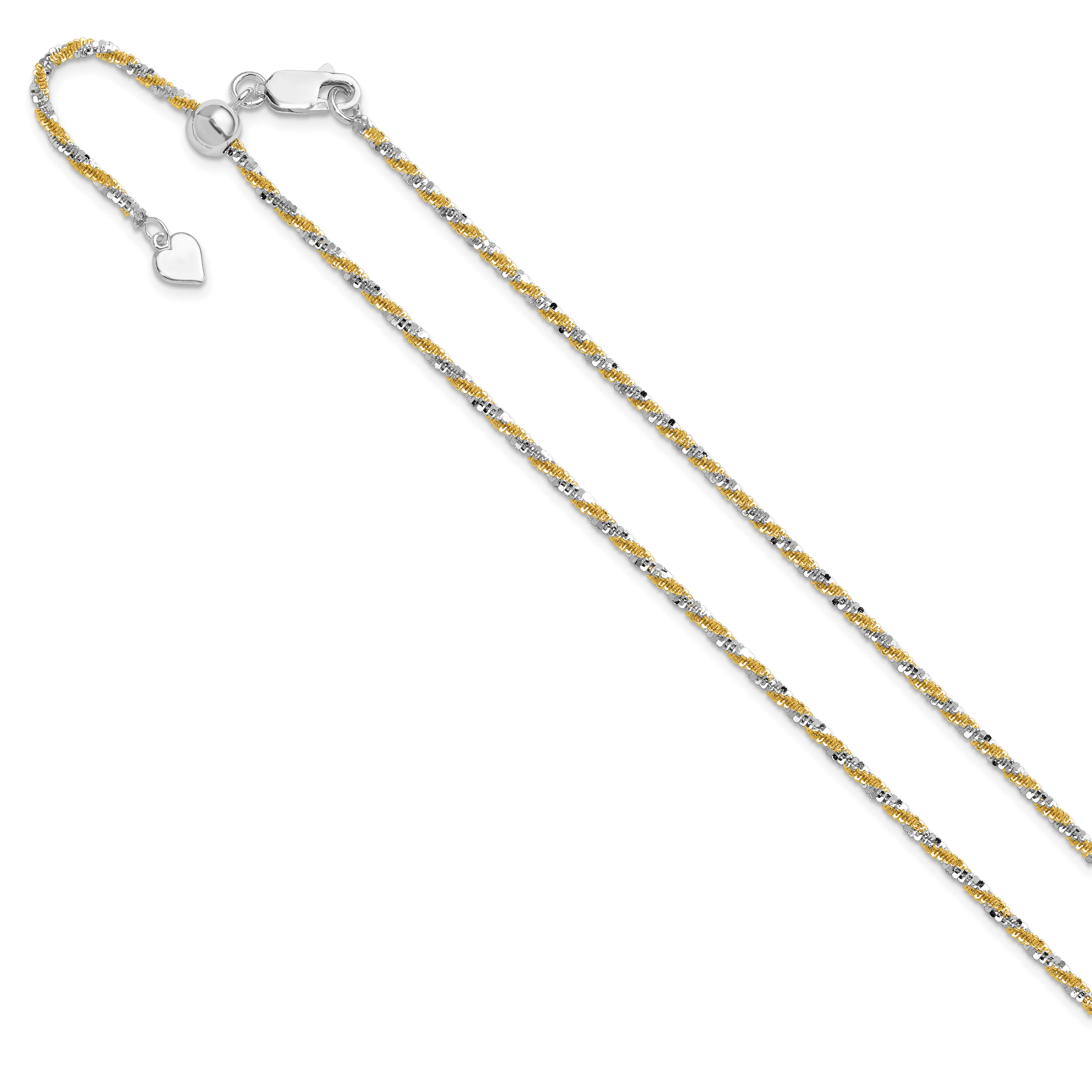 Sterling Silver w/Gold-tone Adjustable 2mm Cyclone Chain