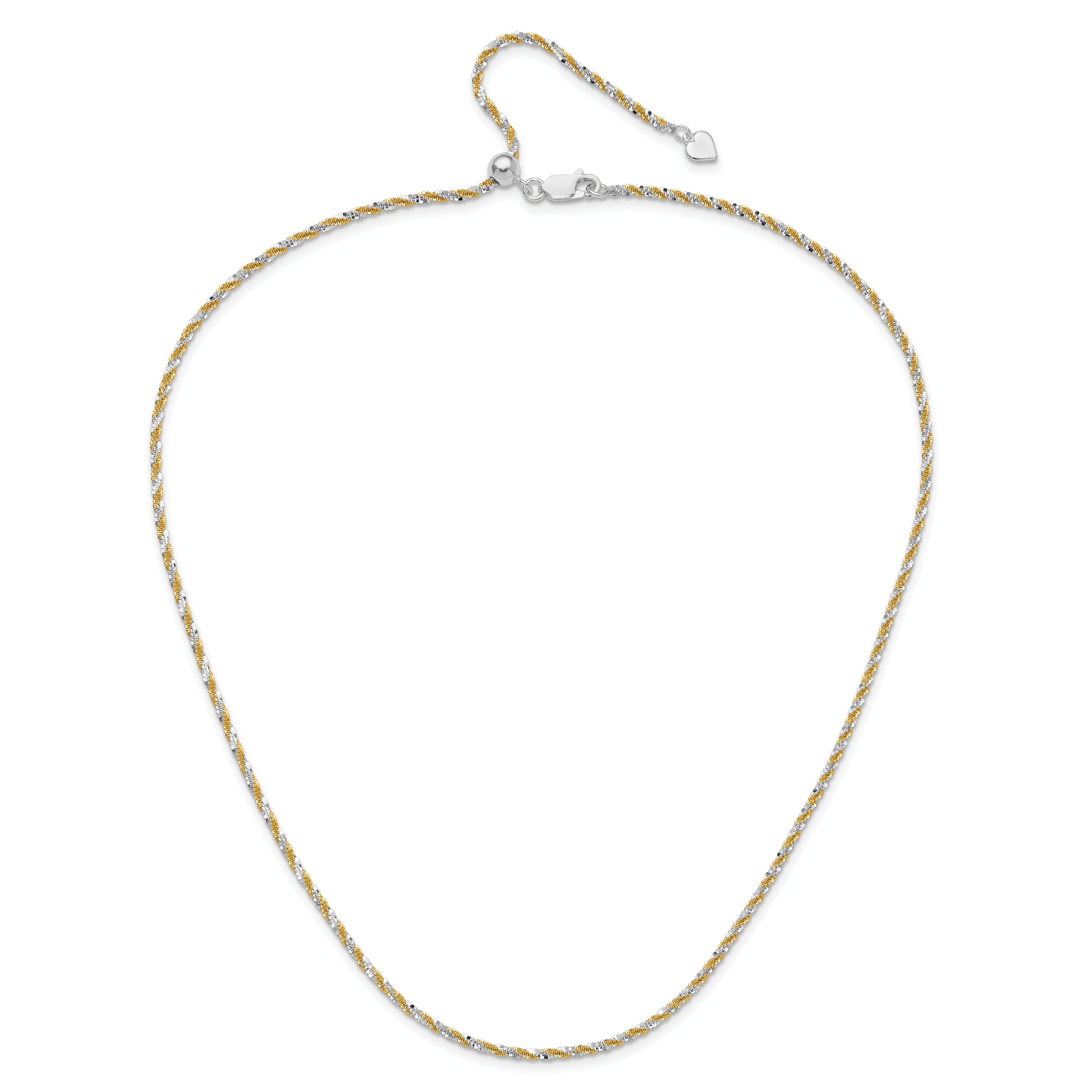 Sterling Silver w/Gold-tone Adjustable 2mm Cyclone Chain